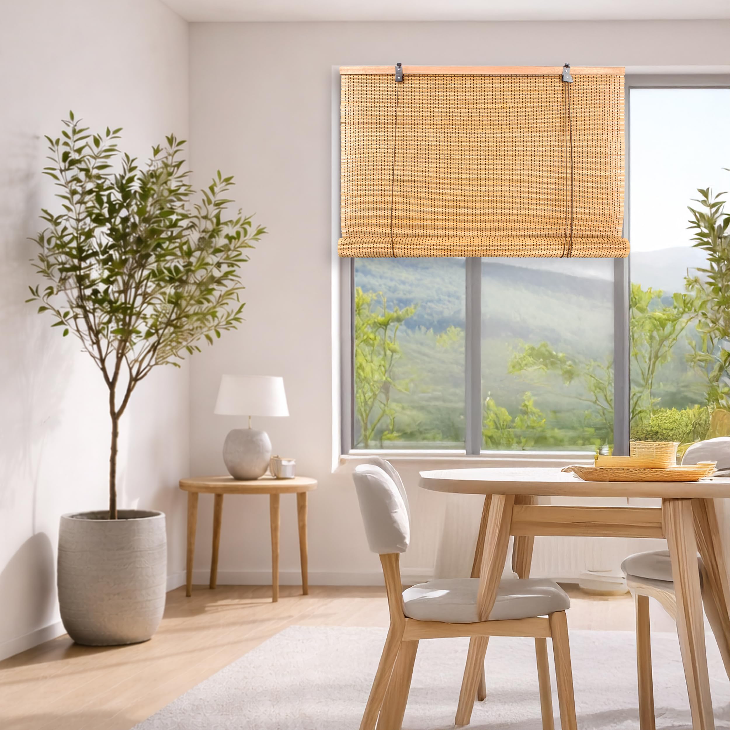BESCH Persiana Enrollable de Bambú Natural 150x200 cm Estor Rústico Ajustable con Cuerda Cortina para Ventana Protección Luz Privacidad Fácil Instalación Interior Exterior