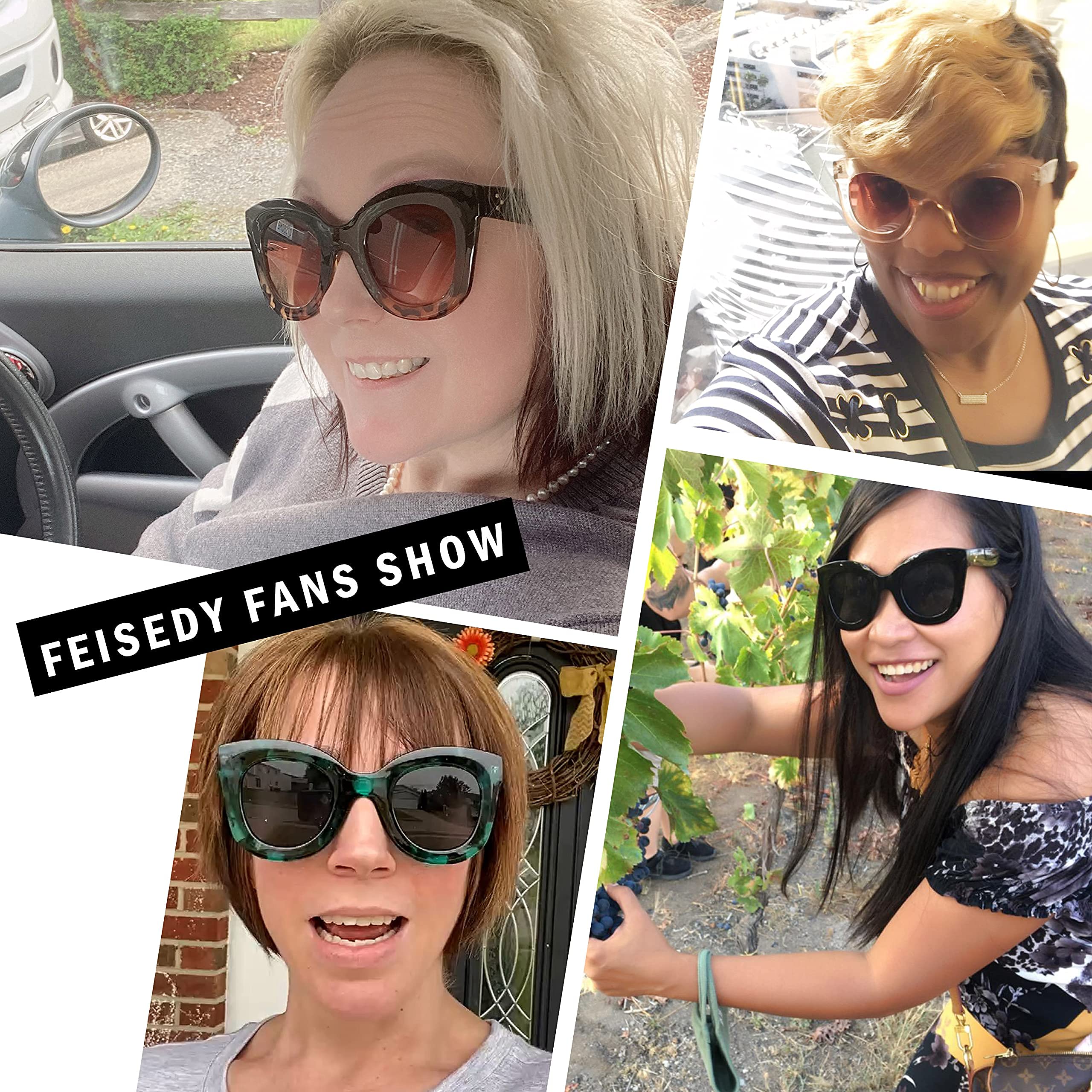 FEISEDY Retro Oversized Square Horn Sunglasses Semi Cat Eye Butterfly Glass Big Thick Bold Frame B2572