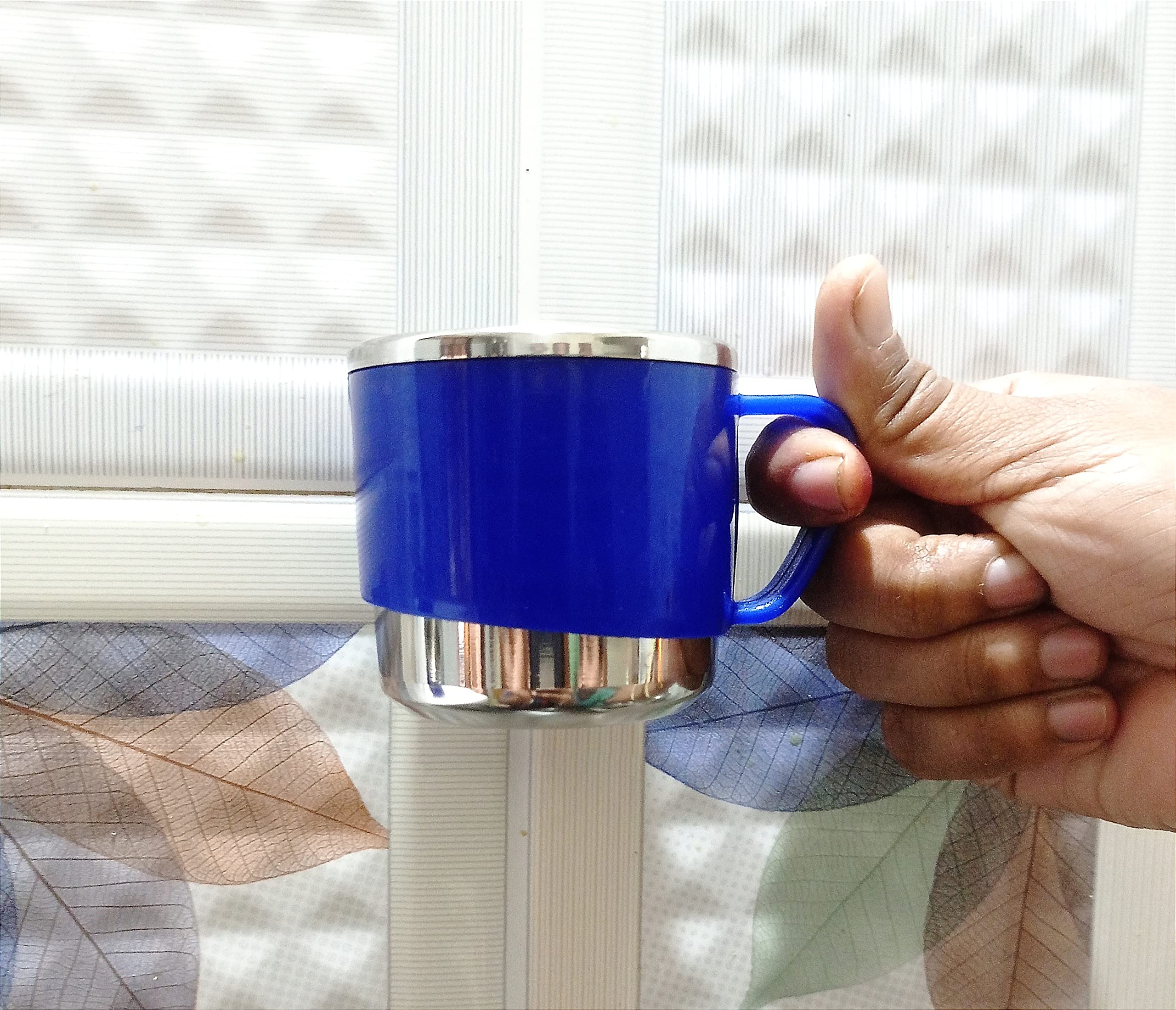 Anixa Creation Pack Of 6 Stainless Steel Tea Cup Set | Steel Cups | Coffee Cups | Payali Set, Mini Cups Set Of 6 | Chai Ka Cup -Inner Steel Outer Plastic Blue (Blue), 100 milliliter 3