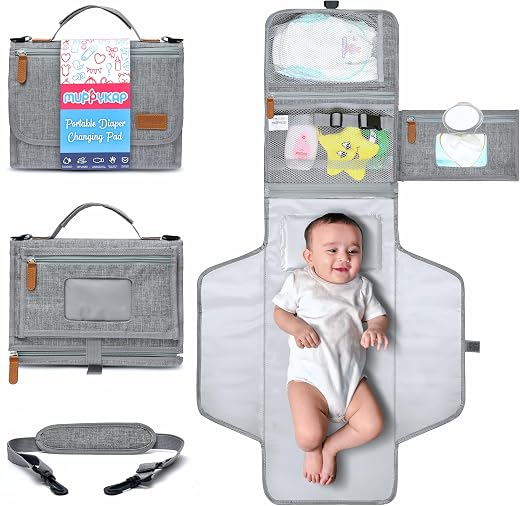 Portable Changing Pad with Shoulder Strap – Detachable Travel Changing Pad – Fully Padded, Lightweight & Waterproof – Newborn Essentials Must Haves – Baby Shower Gifts – Changing Mat (27″x22″)