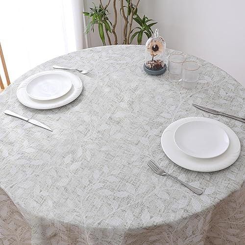 Miniatura 3 de Randall Mantel redondo de hojas abstractas con estampado floral de plantas en tela beige, sin arrugas, a prueba de polvo, para hogar, fiesta,