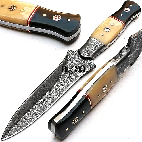 PAL 2000 KNIVES 11.4 pulgadas, acero de Damasco hecho a mano, cuchillo con funda, cuchillo de hoja de doble filo, Mmps-8869