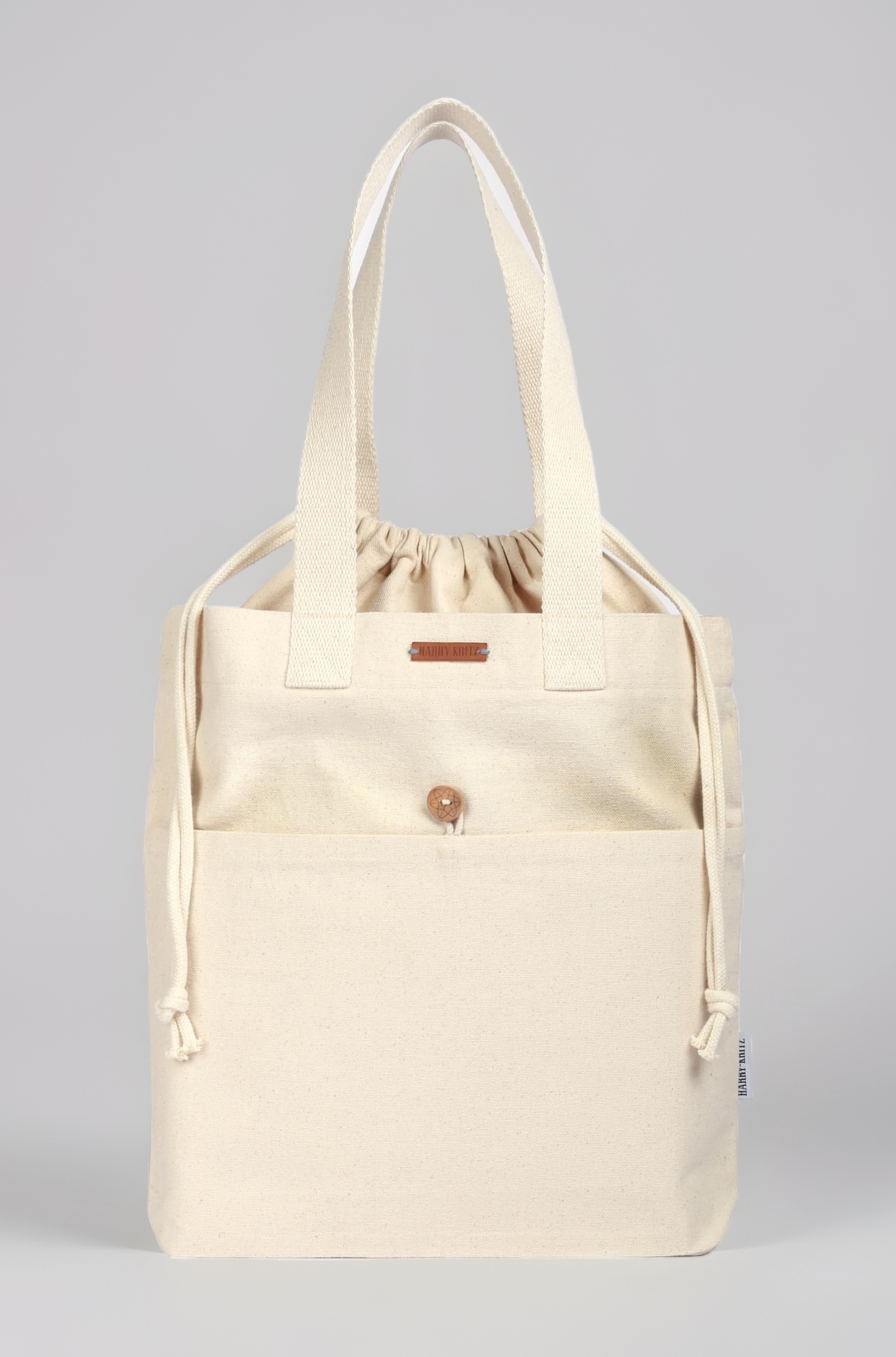 Harry Kritz Womens Vertical Cotton Canvas Tote Bag With Drawstring Closure For College And Everyday Use, Brown