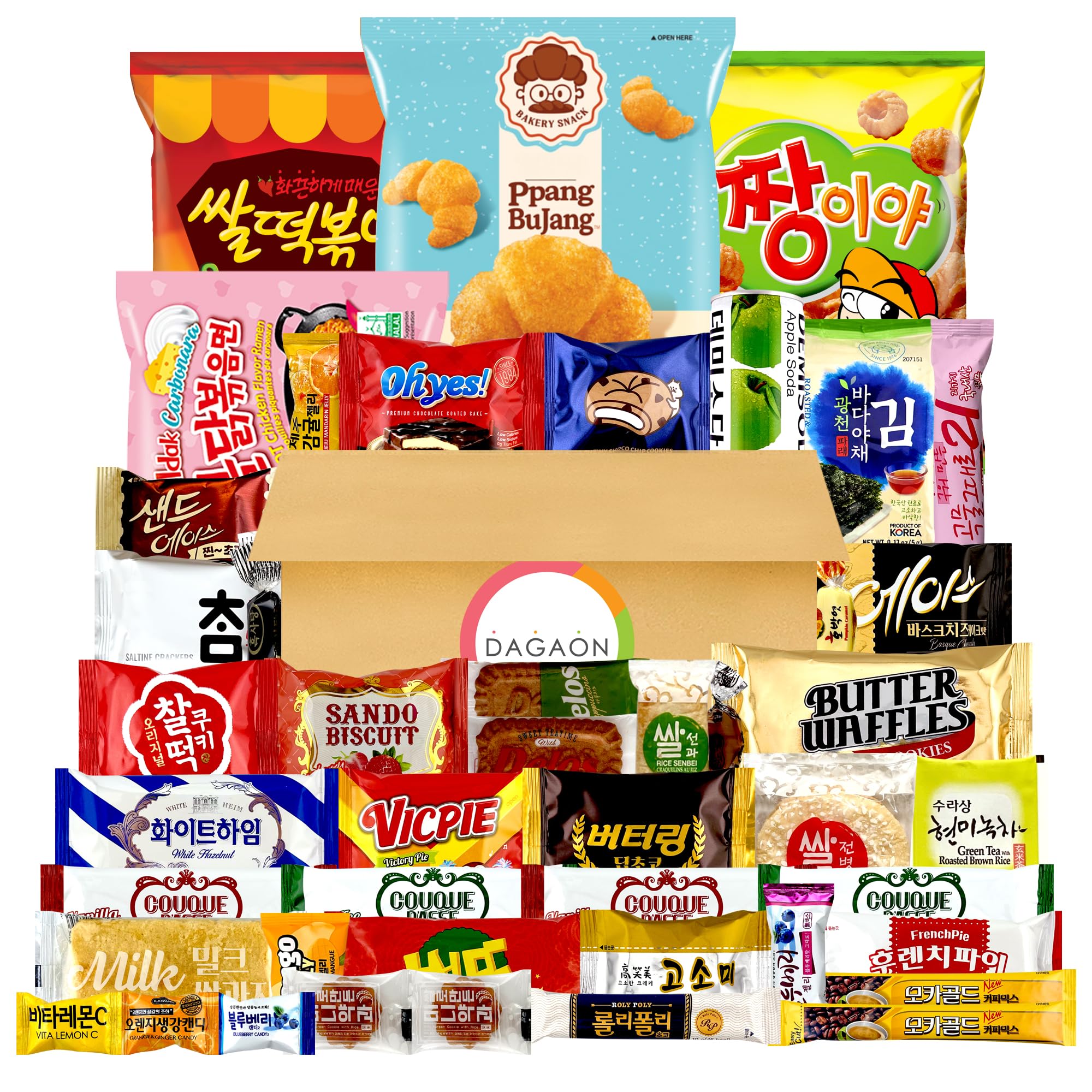 DAGAON Finest Korean Snack Box 45 Count – Variety Snacks Including Korean’s Favorite Chips, Biscuits, Cookies, Pies, Candies. Perfect appetizing Korean treats for any occasions, gifts and everyone.