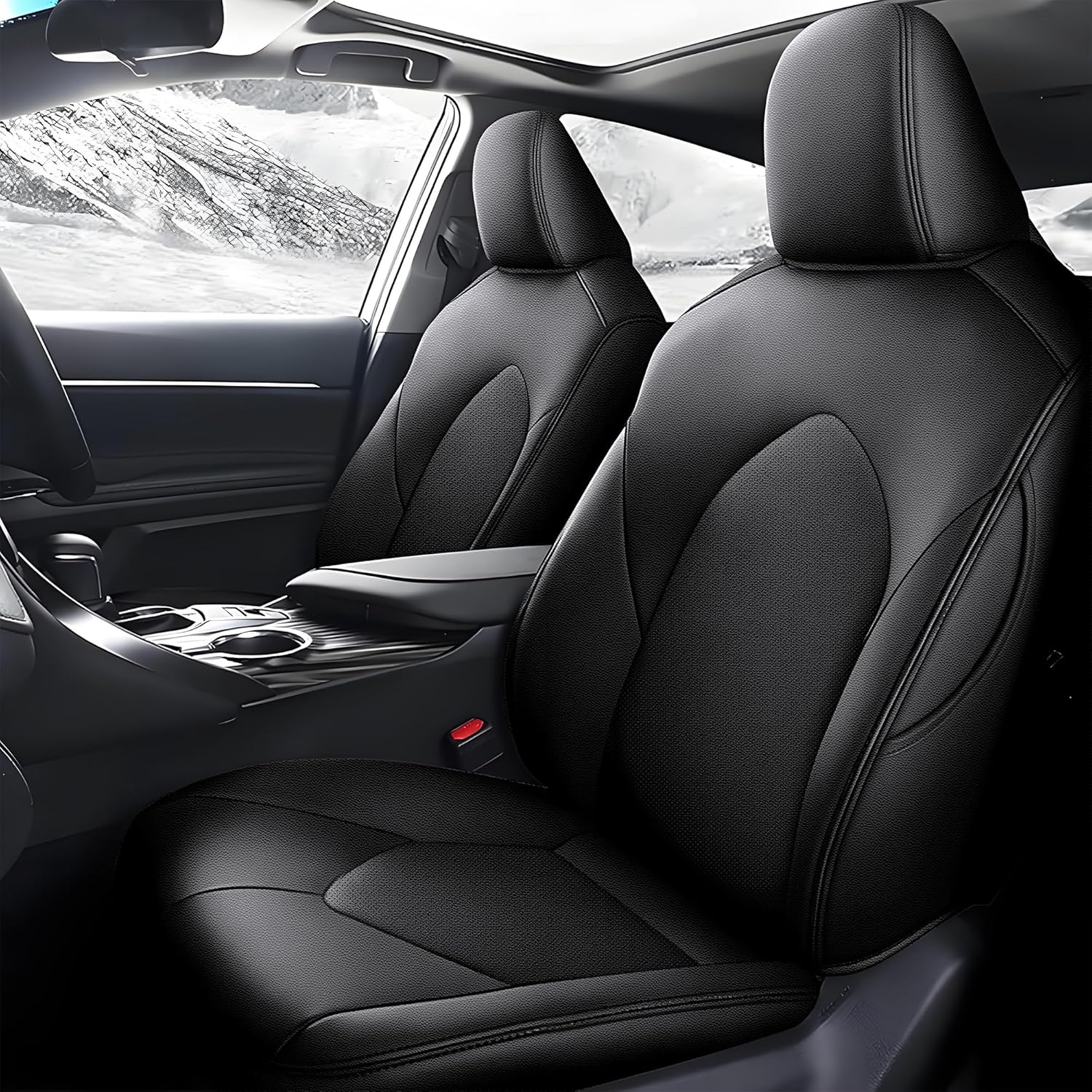 Custom Fit Car Seat Covers for Toyota Camry SE LE SE Nightshade 2018–2024, Full Set Waterproof Faux Leather Seat Covers, Black