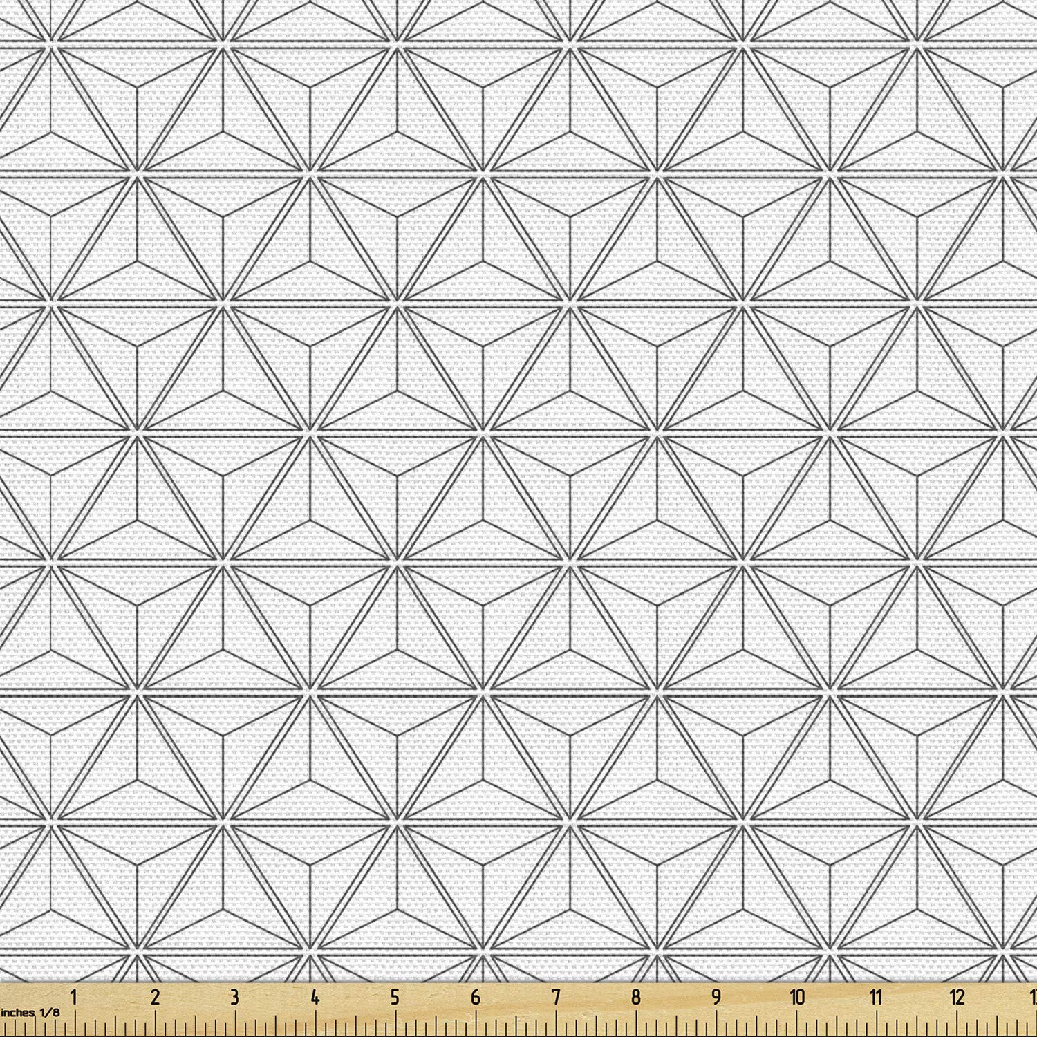 Ambesonne Geometric Fabric by The Yard, Lines Stripes Crossing in Hexagonal Design with Triangles Modern Art Print, Decorative Fabric for Upholstery and Home Accents, 2 Yards, Ivory and Black