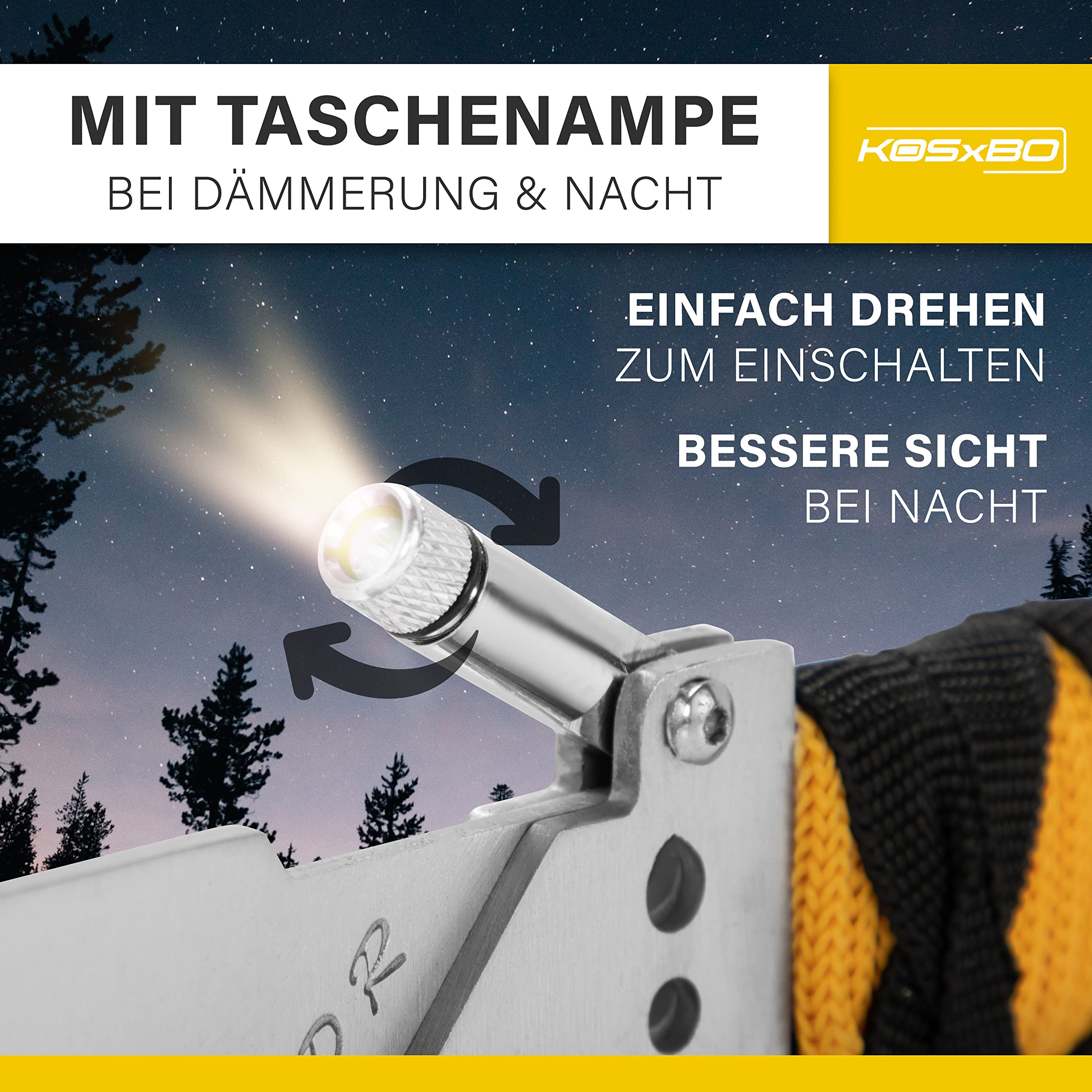 Große Machete echt Scharf Full Tang Klinge mit LED Lampe und Nylonholster. Gesamtlänge 70 cm 420er Edelstahlklinge riesiges Buschmesser als Outdoor Messer Survival für Camping und Jagd