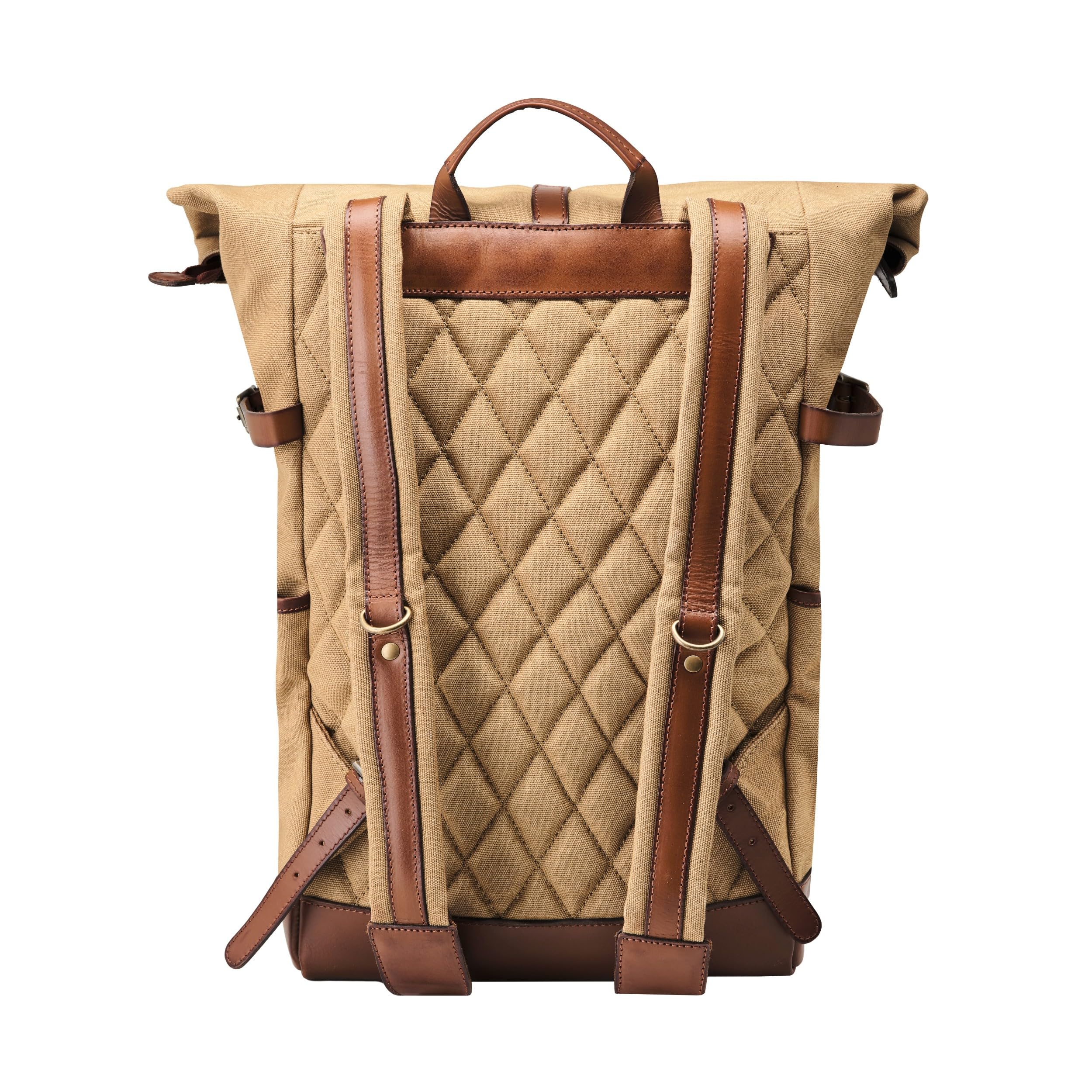 DRAKENSBERG Plecak zwijany "Wyatt" dla mężczyzn, kobiet, wodoodporne płótno ze skórą, kieszeń na laptopa o przekątnej ekranu 16", 20-30 l, khaki beżowy, L, Casual