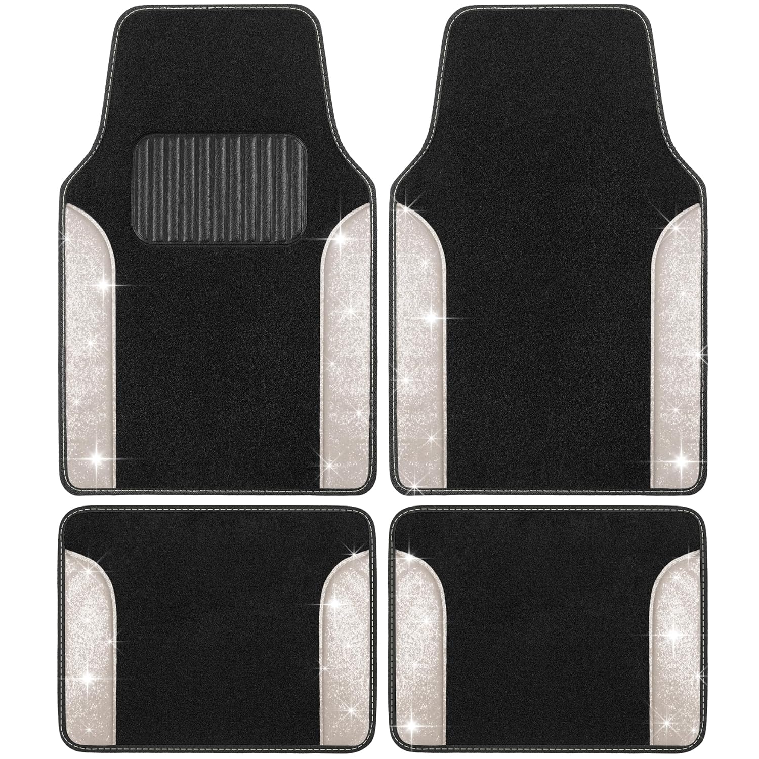 Carbella Glitter Bling Car Mats 4-Piece Set Two-Tone Shiny Carpet Car Floor Mats Stain-Resistant Floor Mats for Cars