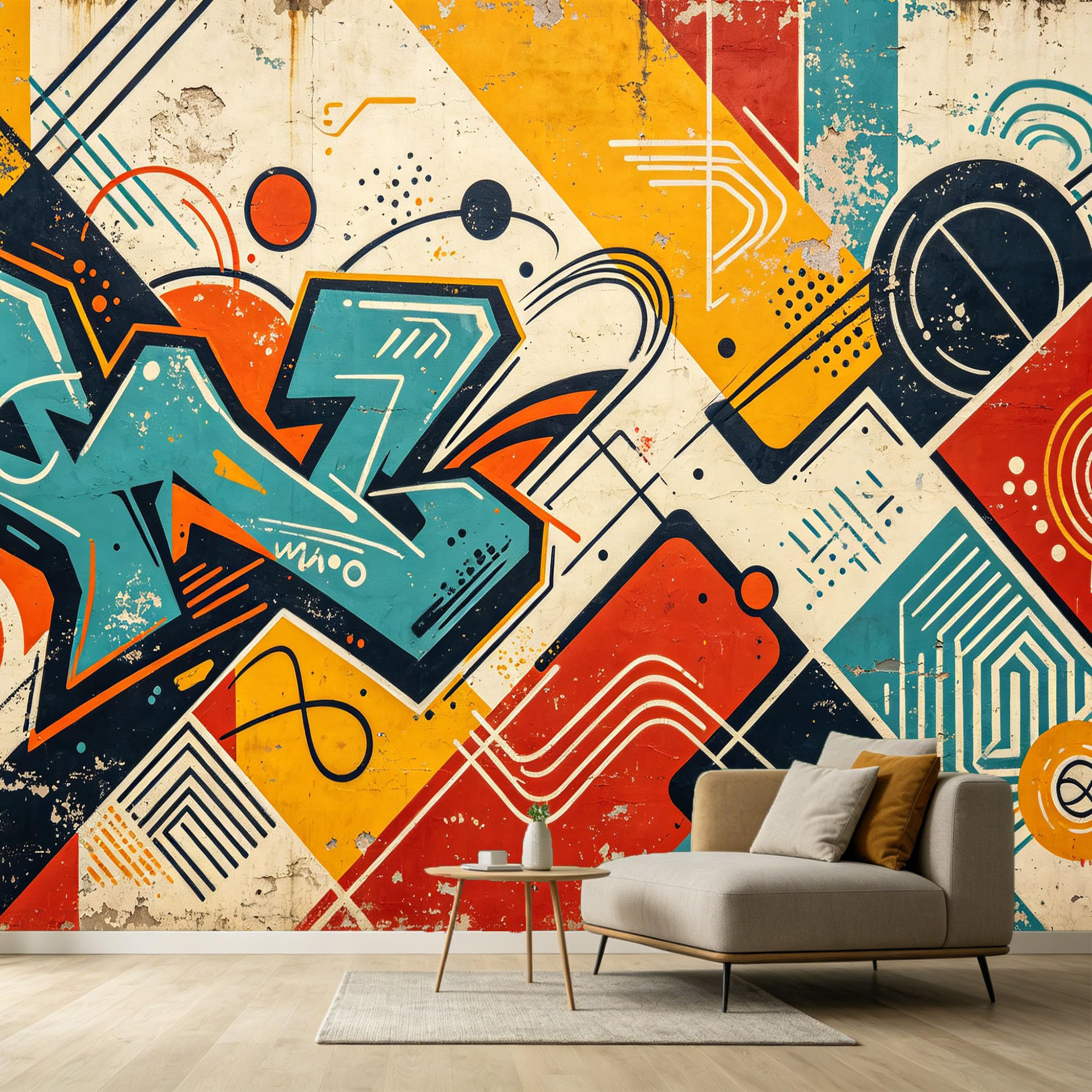 Custom Size Wall Murals Abstract Geometric Street Art Modern Contemporary Style SelfAdhesive Wall Fabric Removable Large Wallpaper for Photo Living Room
