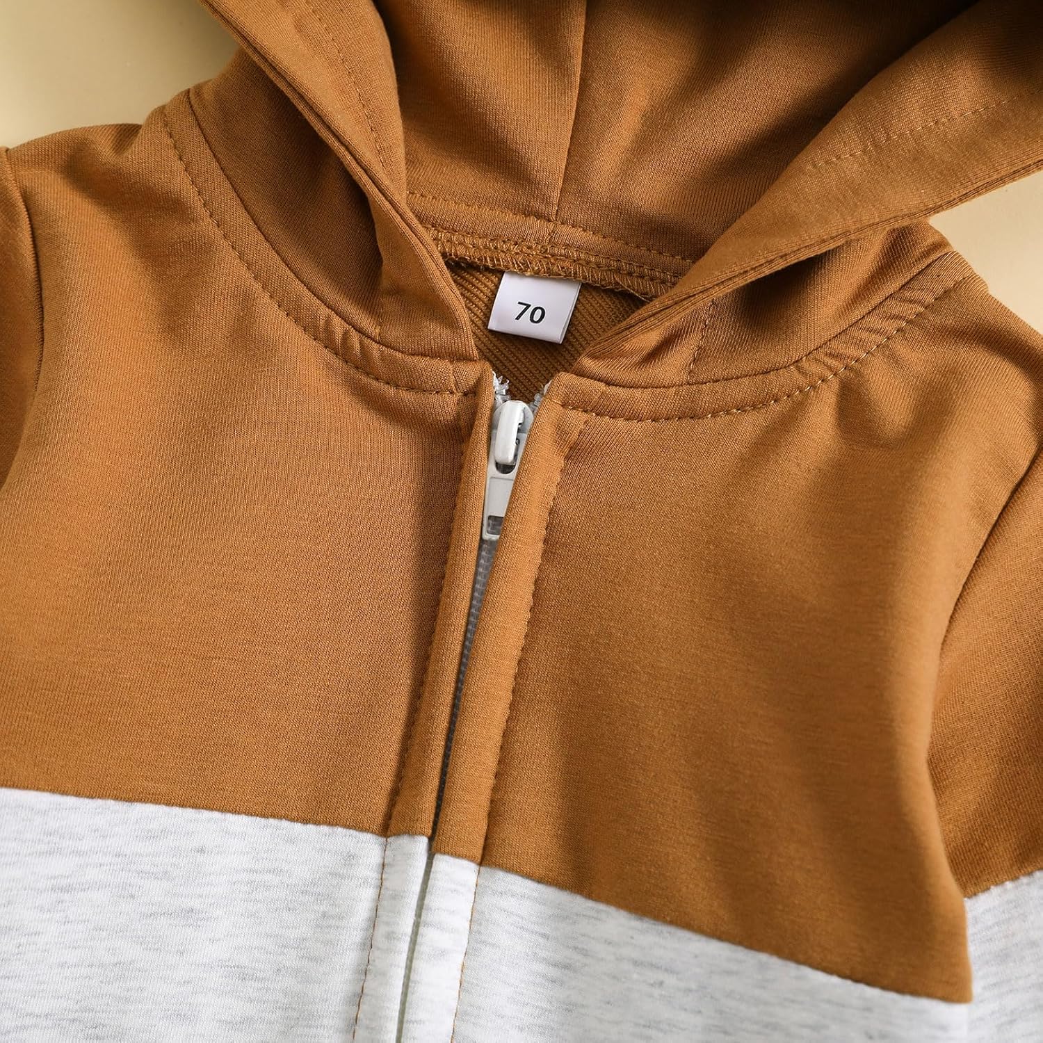 allshope Newborn Baby Boy Fall Outfit Romper Long Sleeve Hooded Contrast Color Zipper Jumpsuit Bodysuit Infant Clothes - Image 5