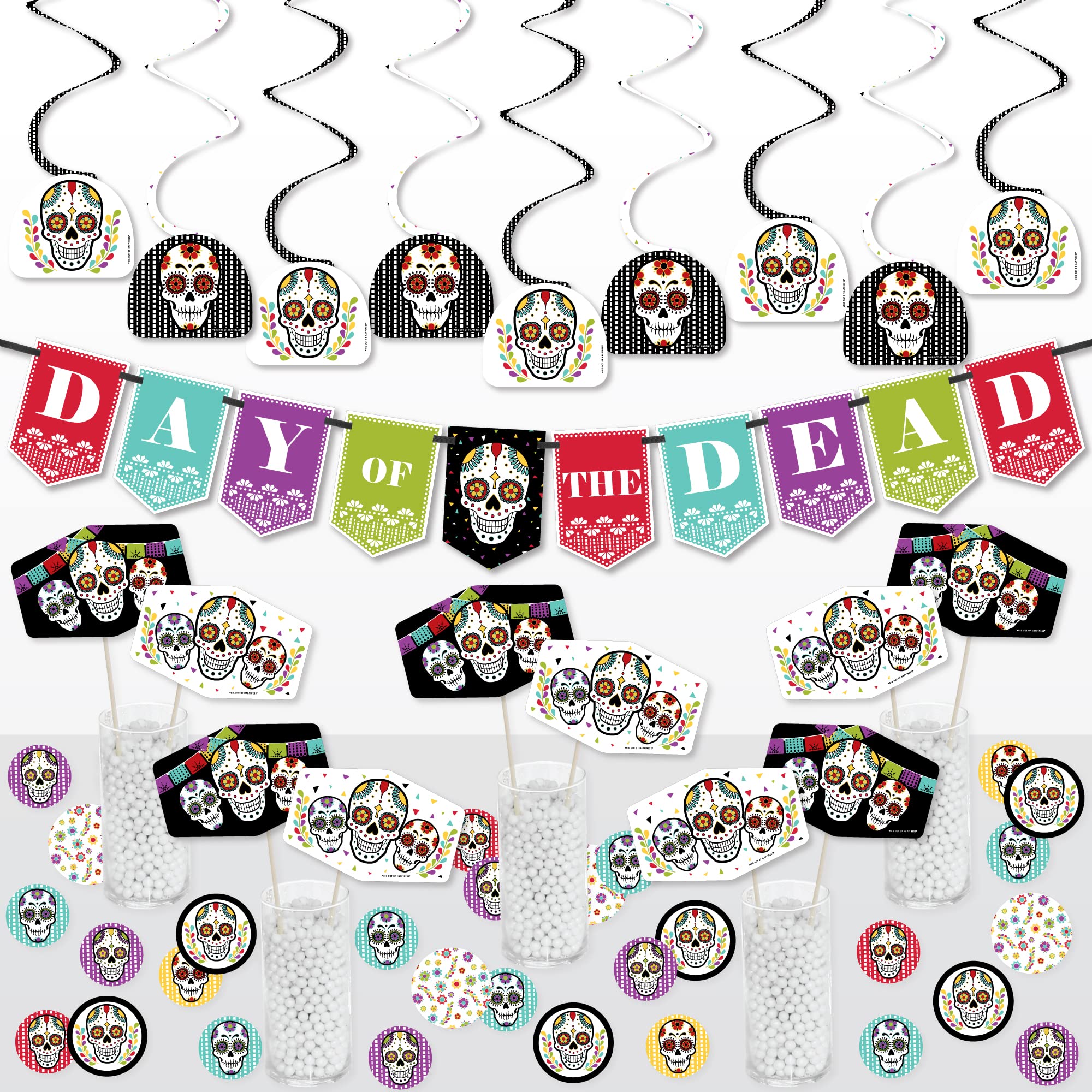 Big Dot of Happiness Day of the Dead - Halloween Sugar Skull Party Supplies Decoration Kit - Decor Galore Party Pack - 51 Pieces