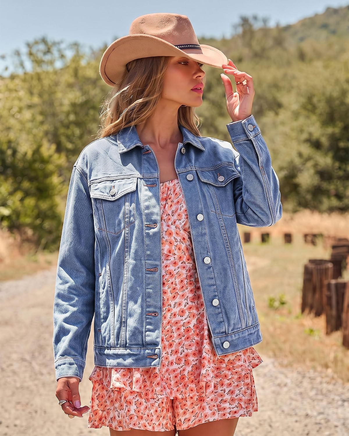 luvamia Jean Jacket Women Button Down Long Sleeve Oversized Denim Jackets