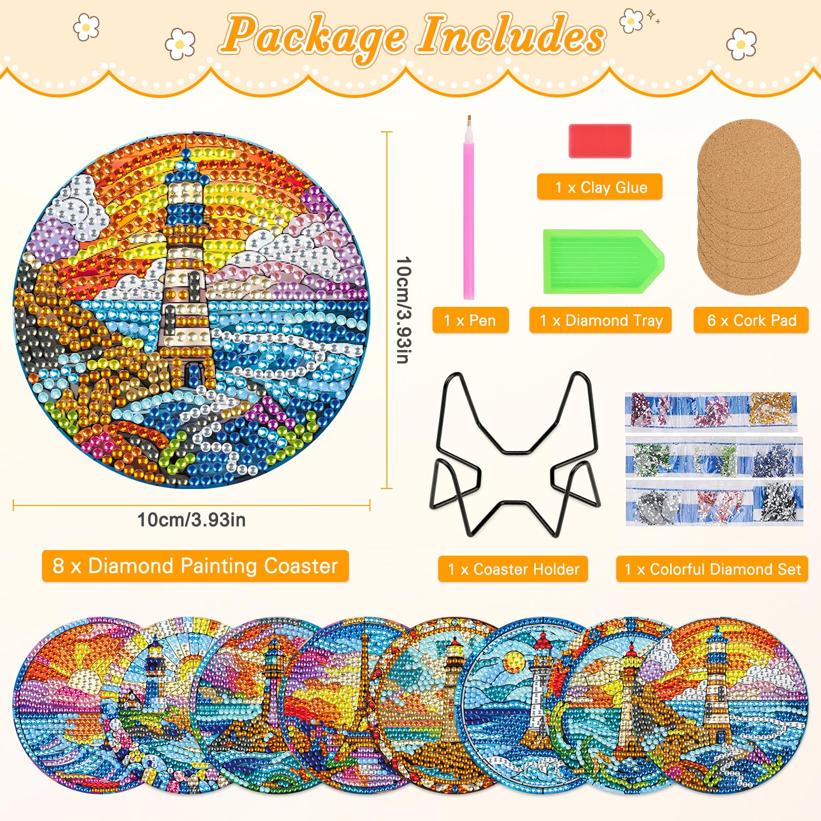 MOGTAA 8Pcs Diamond Art Coasters with Holder - Image 2