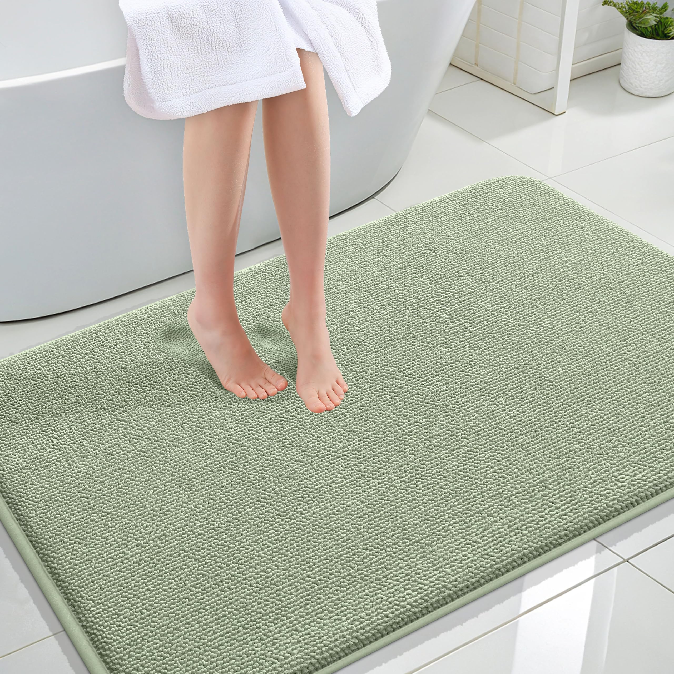 OLANLY Memory Foam Large Bathroom Rug 47x32, Absorbent Bath Mat, Sage Green
