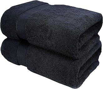 GLAMBURG 700 GSM Premium Cotton 2-Pack Oversized Extra Large Bath Sheet Set - 100% Combed Cotton - 2 Bath Sheets 35x70 - Luxury Hotel & Spa Quality - Durable Ultra Soft Highly Absorbent - Black