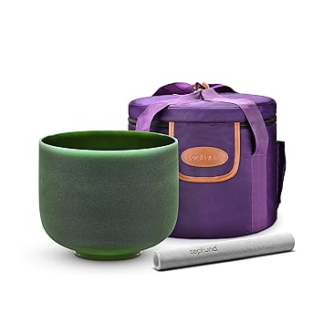 TOPFUND Green Color F Note Crystal Singing Bowl Heart Chakra 8 inch with Heavy Duty Singing Bowl Carrying Case and Meditation Bowl Suede Striker and O-ring