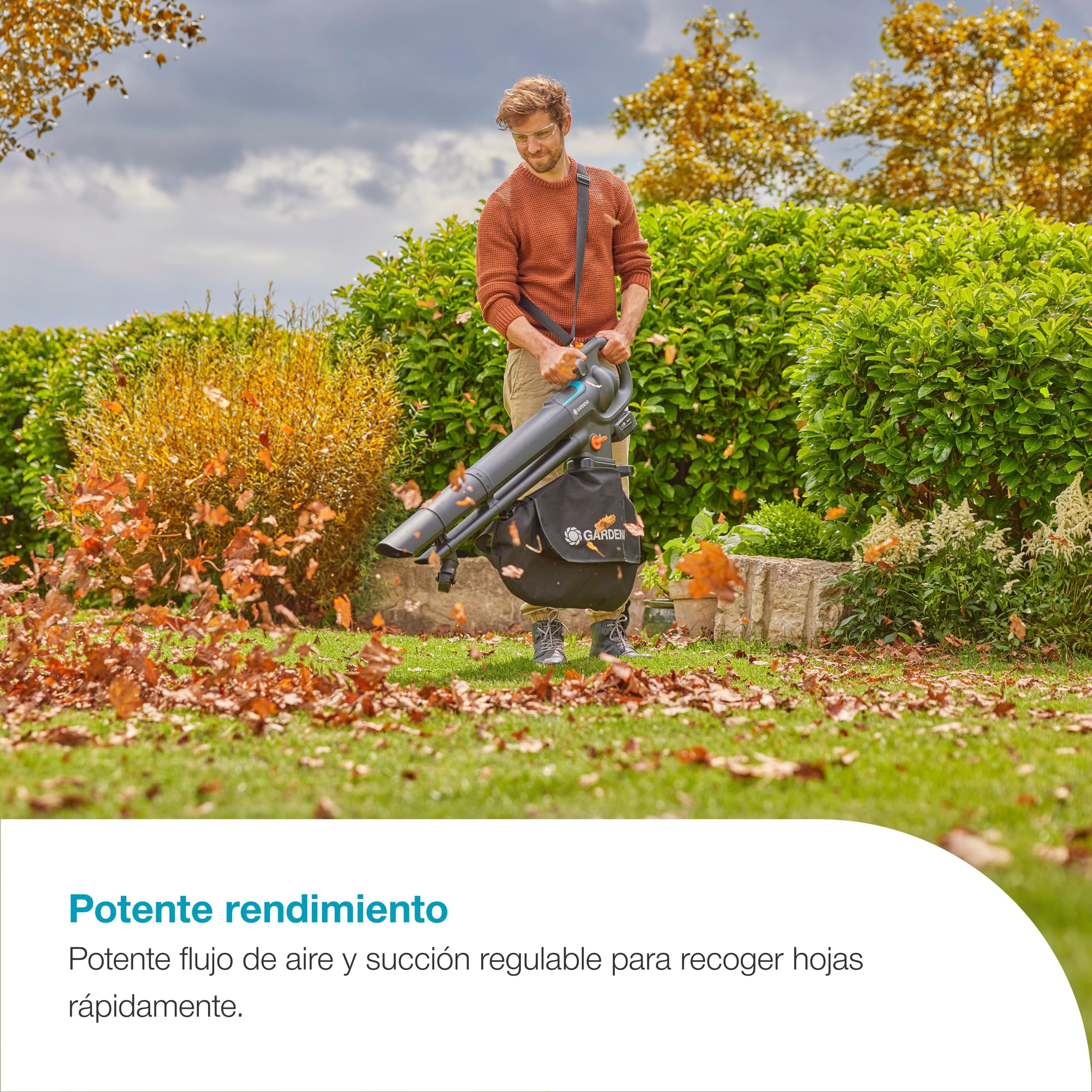 Gardena Soplador/Aspirador de batería PowerJet Collect 18V P4A Set Listo para Usar: Flujo de Aire Potente, Cambio rápido de Modo, Velocidad Ajustable, Bolsa de Recogida, Sin Cable (14895-20)