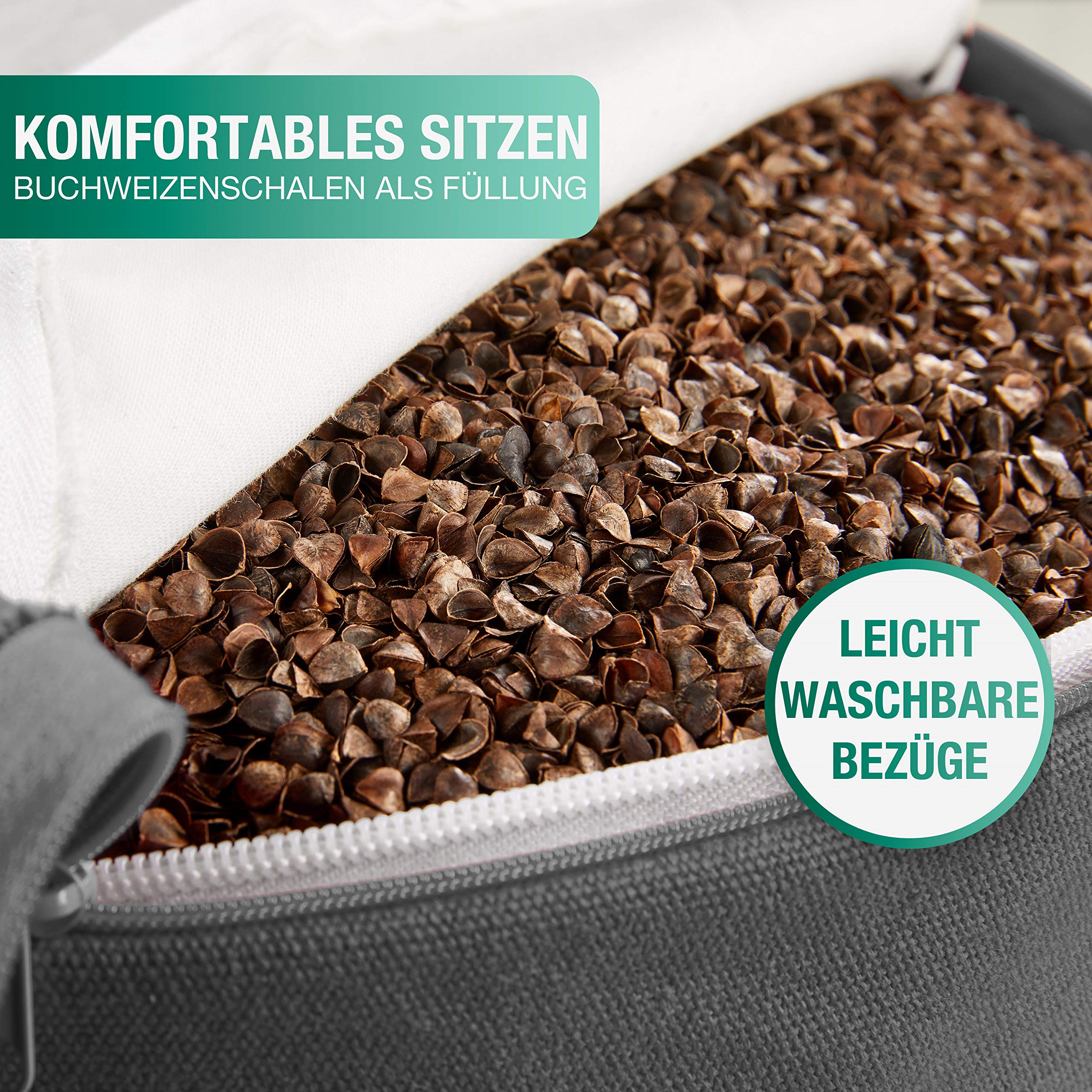 NAJATO Sports Meditationskissen – Yogakissen inkl. E-Book (PDF Datei) – Rundes Yoga Kissen mit Buchweizenschalen-Füllung – 30 cm Durchmesser, 14 cm hoch – Waschbarer Bezug aus Baumwolle (Anthrazit)