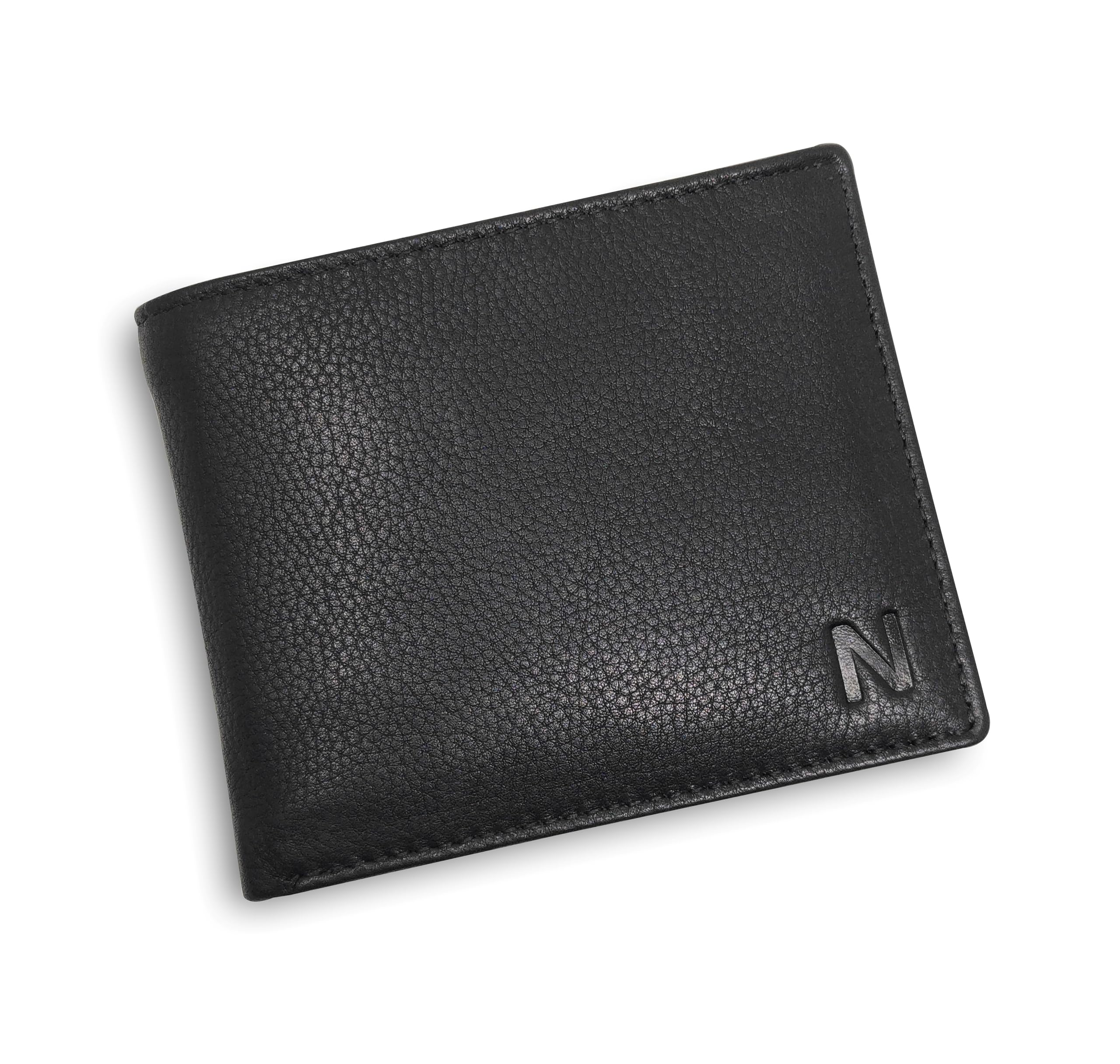 NOBILITY Wallet for Men Black Genuine Leather RFID Blocking Bifold Stylish Wallet With 2 ID Window Gift Items