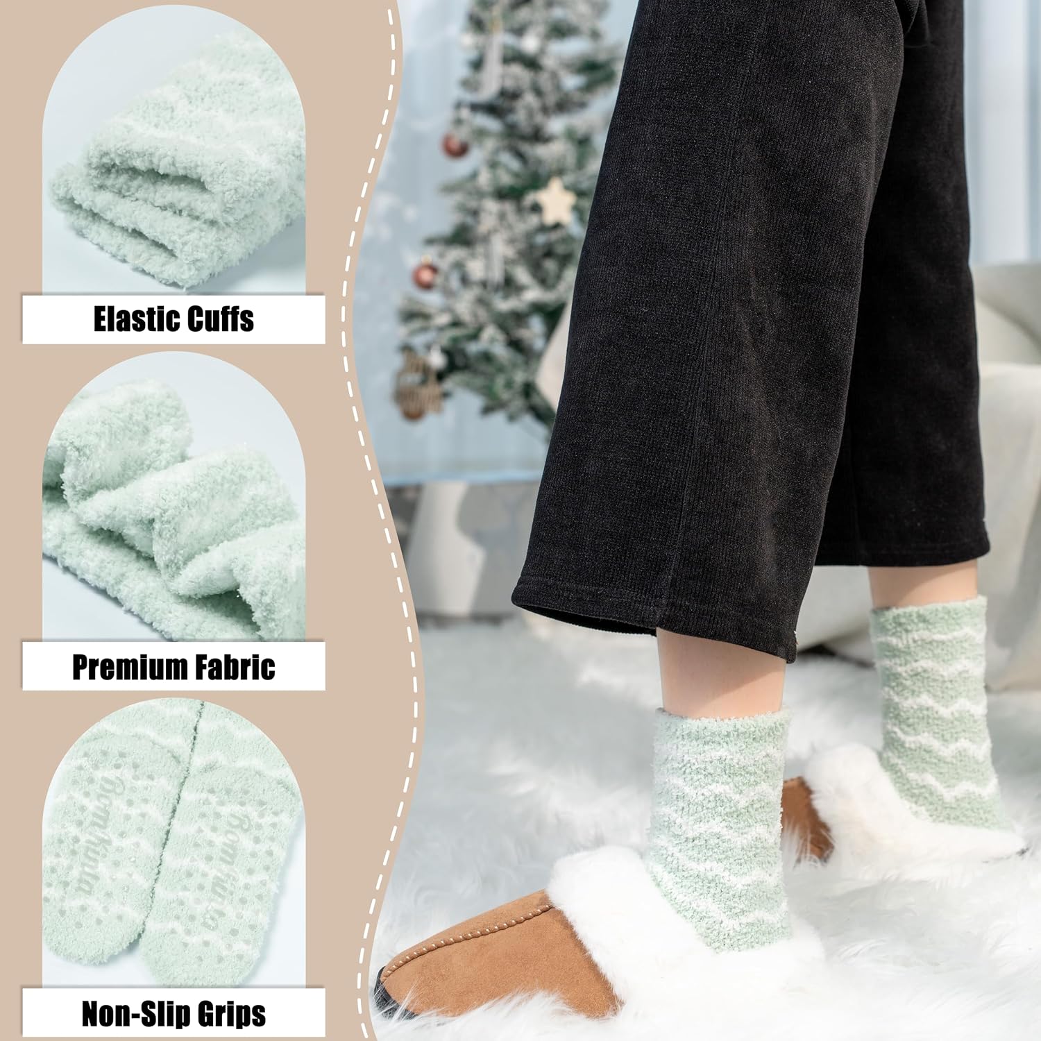 BomKinta Grip Fuzzy Slipper Socks Women - Cozy Warm Hospital Socks with Grips - Non Slip Fleece Sock Gifts Size 5-10