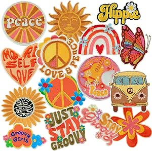 32 Hippie Aufnäher Set - Bügelflicken Mit Vintage Motiven