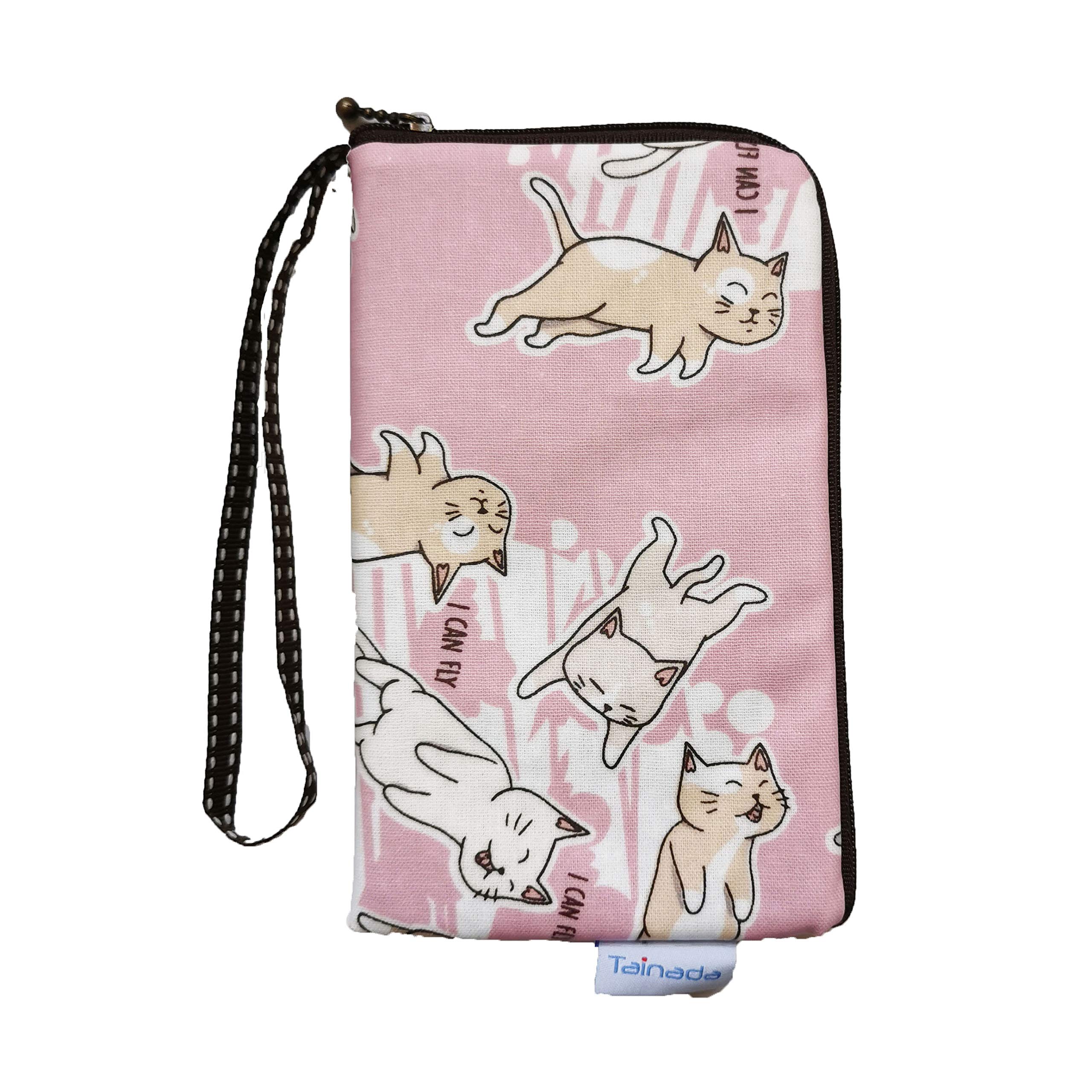 Taianda Women Phone Wristlet Wallet Pouch, Dual Slots (Dreaming Cat Pink)