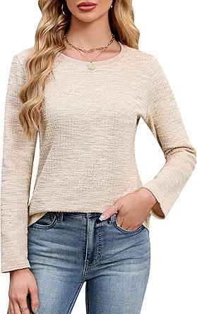 Blooming Jelly Womens Tops Long Sleeve Shirts Striped Tweed T Shirt Dressy Casual Business Crewneck 2025 Fall