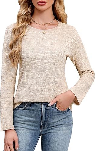 Blooming Jelly Womens Tops Long Sleeve Shirts Striped Tweed T Shirt Dressy Casual Business Crewneck 2025 Fall