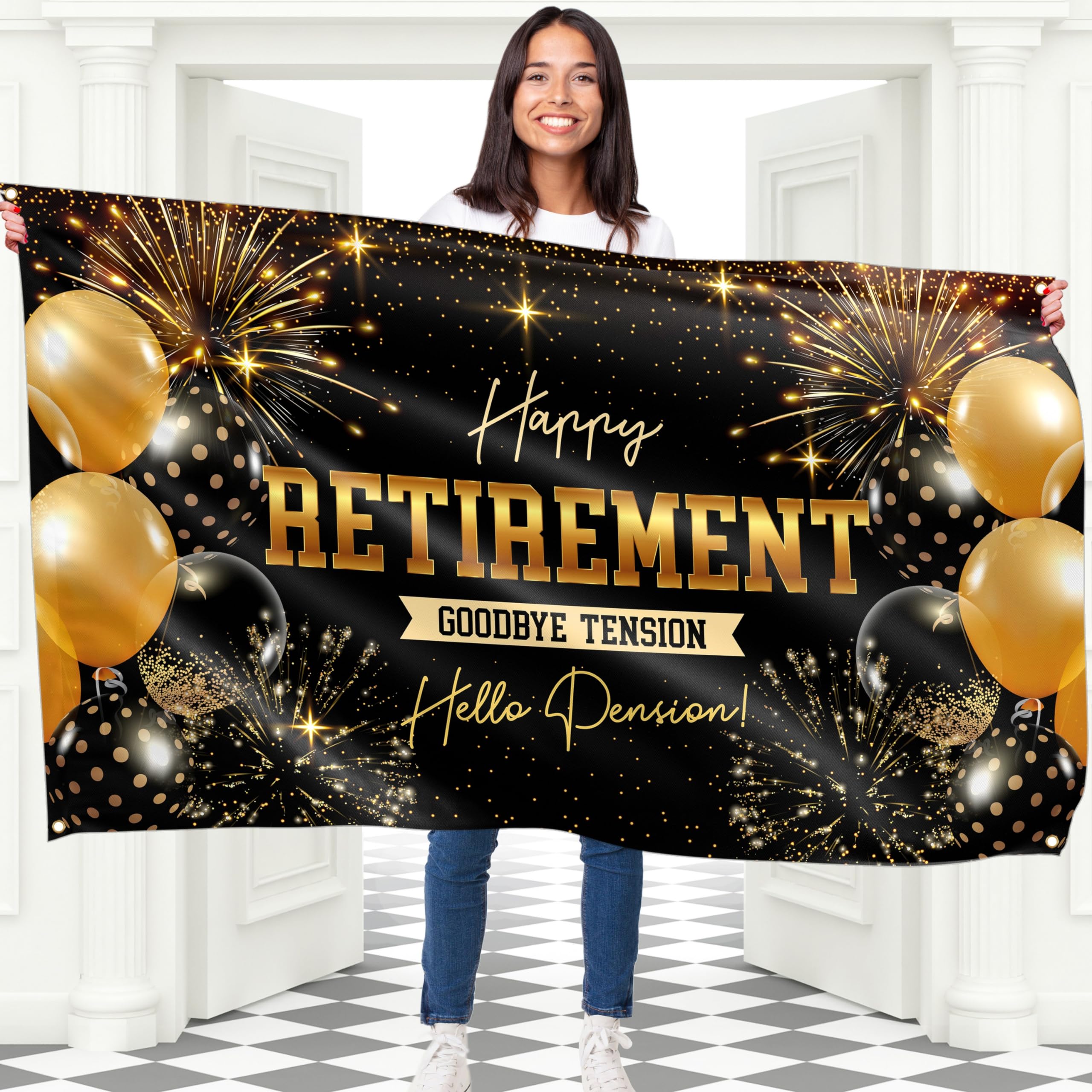 Funny Retirement Banner - Happy Retirement Decorations - Going Away Decorations - Old Lives Matter Banner 5ft x 3ft (Black & Gold)