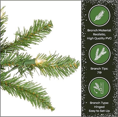 Miniatura 7 de National Tree Company 6.5 ft Pre-Lit Kingswood Fir Slim Artificial Christmas Tree, 250 Clear Lights, 719 Tips, Includes Stand, Green