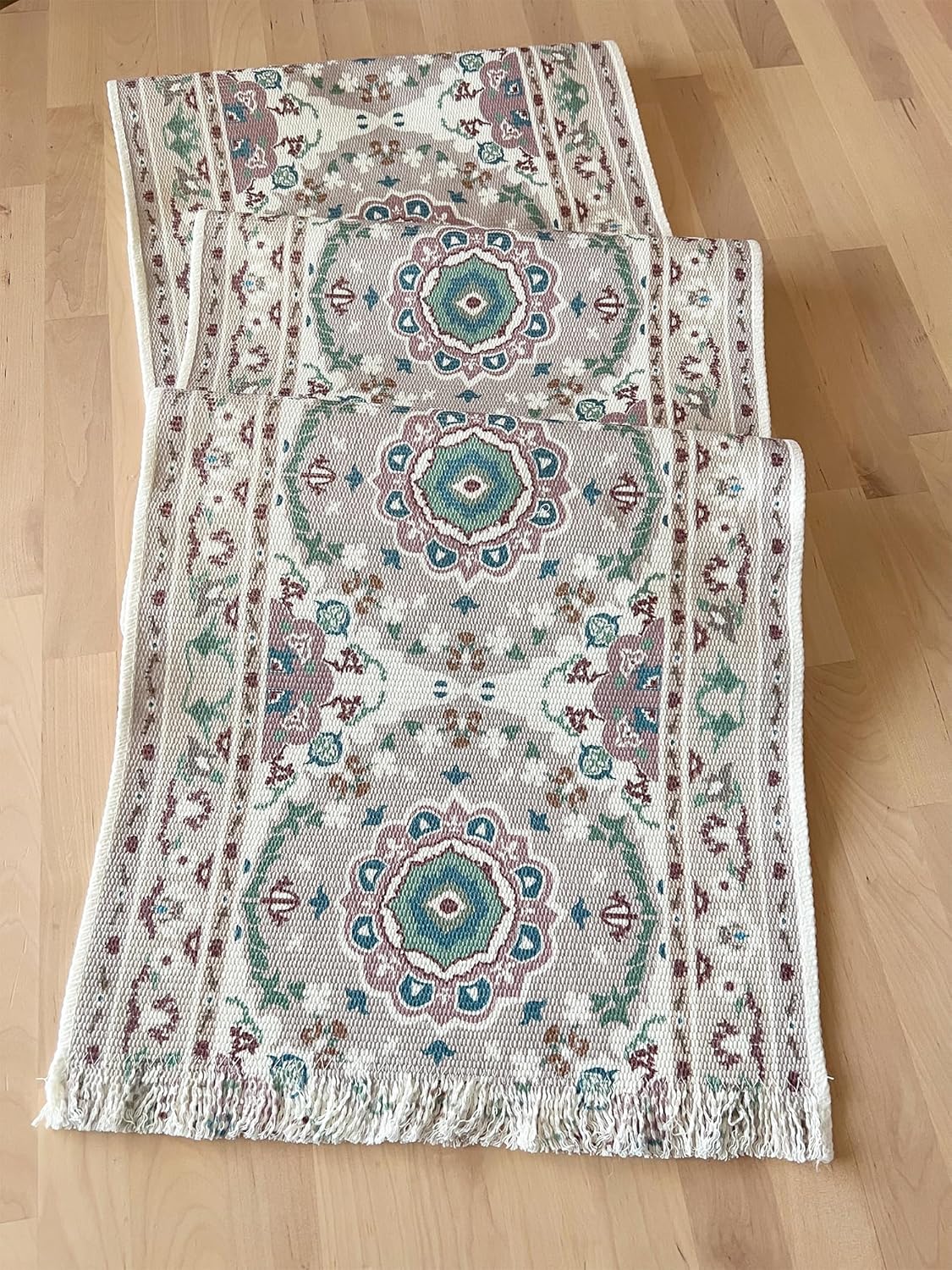 Fennco Styles Grey Floral Print Tassel Cotton Blend Woven Table Runner 14" W x 71" L - Unique Botanical Design Table Cover for Home Décor, Dining Table, Banquets, Family Gathering and Special Events