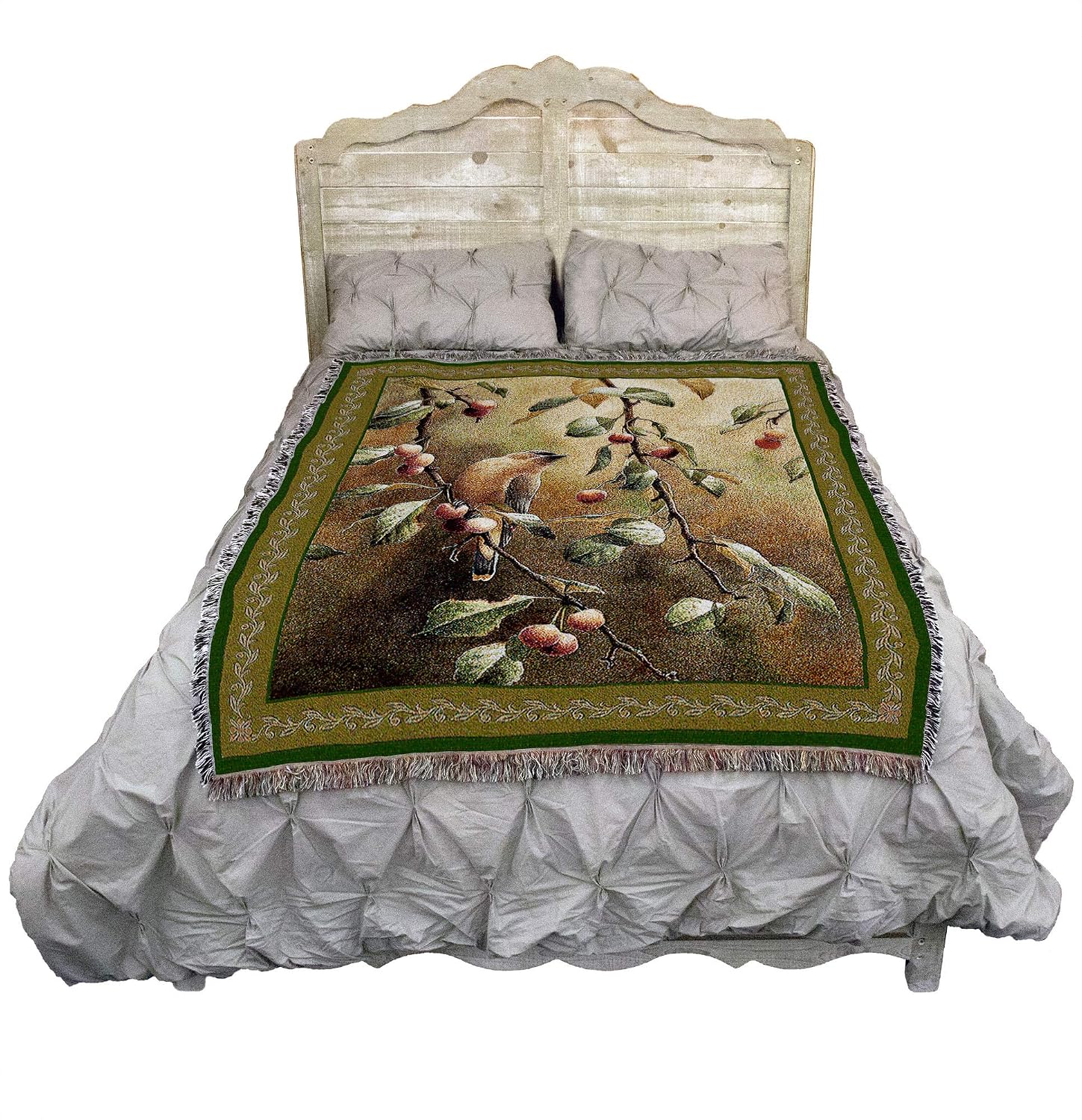 Pure Country Weavers Cherry Chase Blanket - Bird Garden Floral Gift Tapestry Throw Woven from Cotton - Made in The USA (72x54)