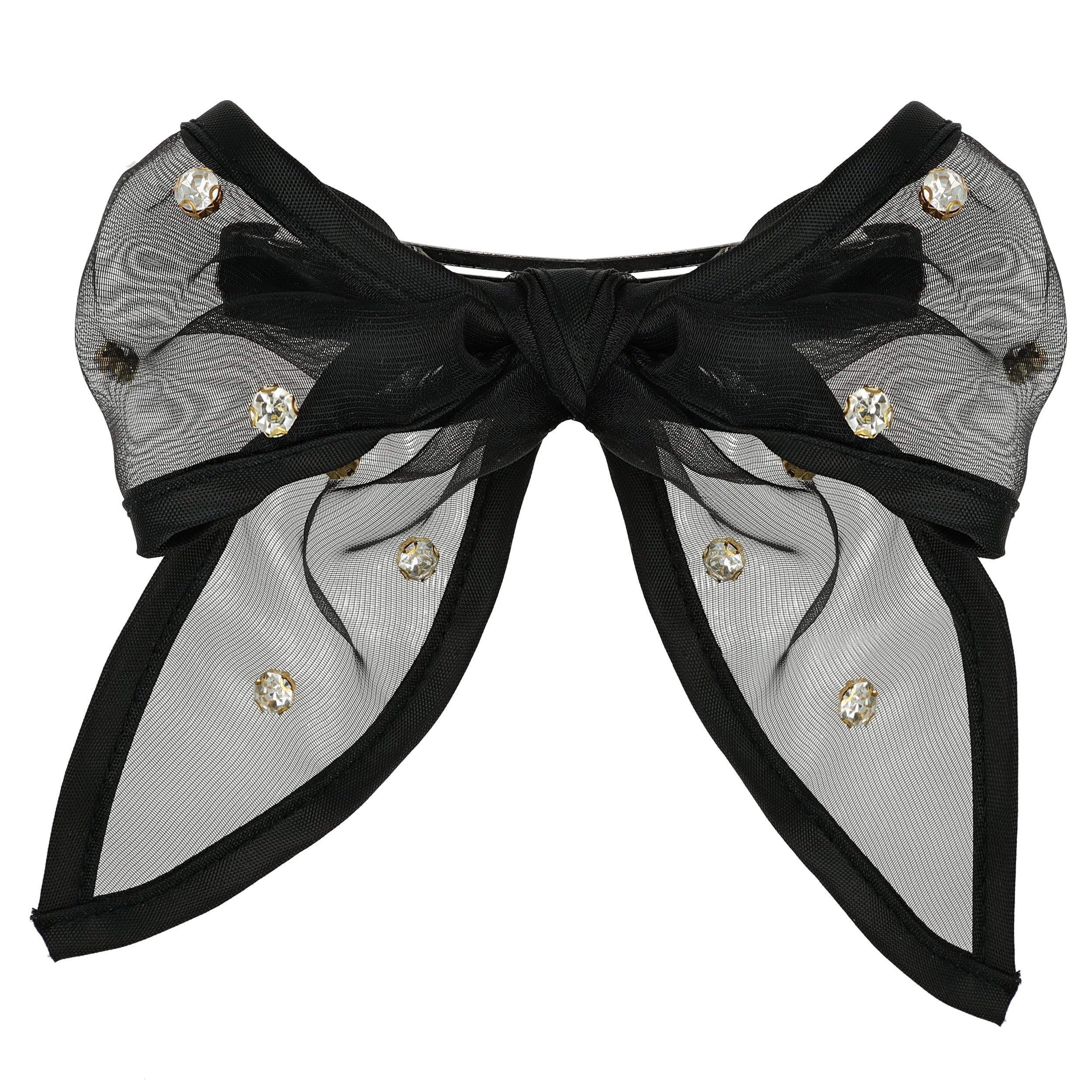 L. Erickson Mollie Black Hair Bow Barrette for Women Black/Crystal
