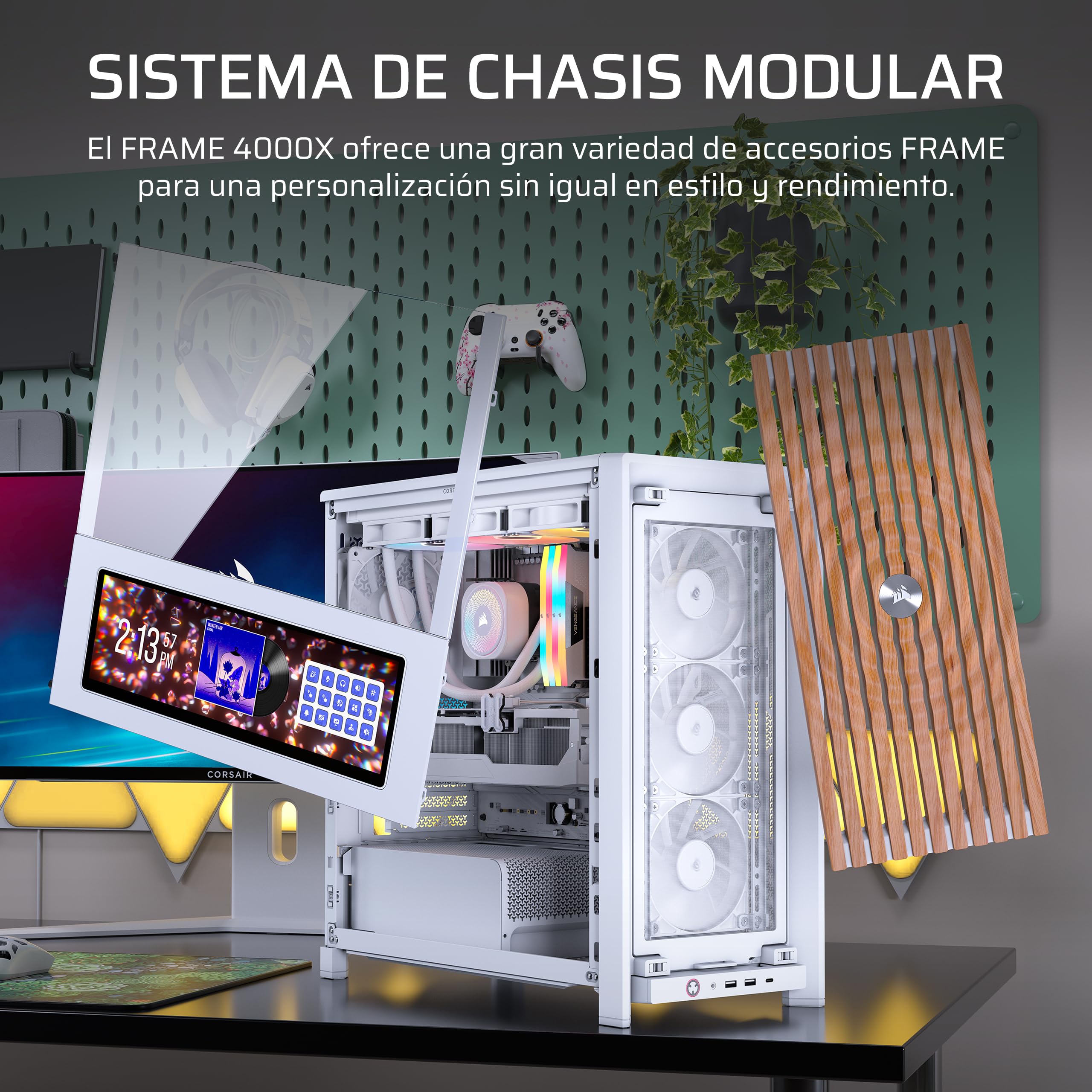 CORSAIR Frame 4000X RS Chasis para PC Modular ATX Semitorre – Blanco | Panel Frontal RGB, 4 Ventiladores RS120 PWM Incluidos, Sistema de Montaje InfiniRail, Brazo Anticaída GPU