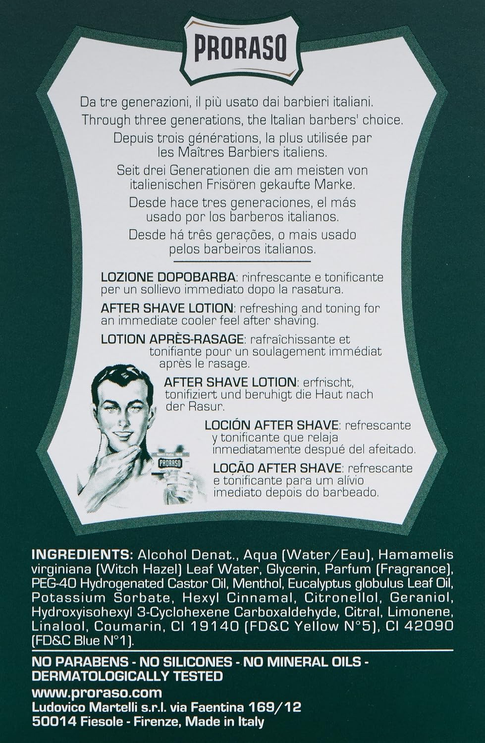 Proraso Aftershave Lotion Refreshing, 100ml, Men's Aftershave with Eucalyptus Oil & Menthol, Helps Restore Skin Comfort, Made In Italy - Image 4