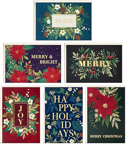 Hallmark - Surtido de tarjetas de Navidad en caja a granel, elegante surtido floral en tono joya (72 tarjetas y sobres)