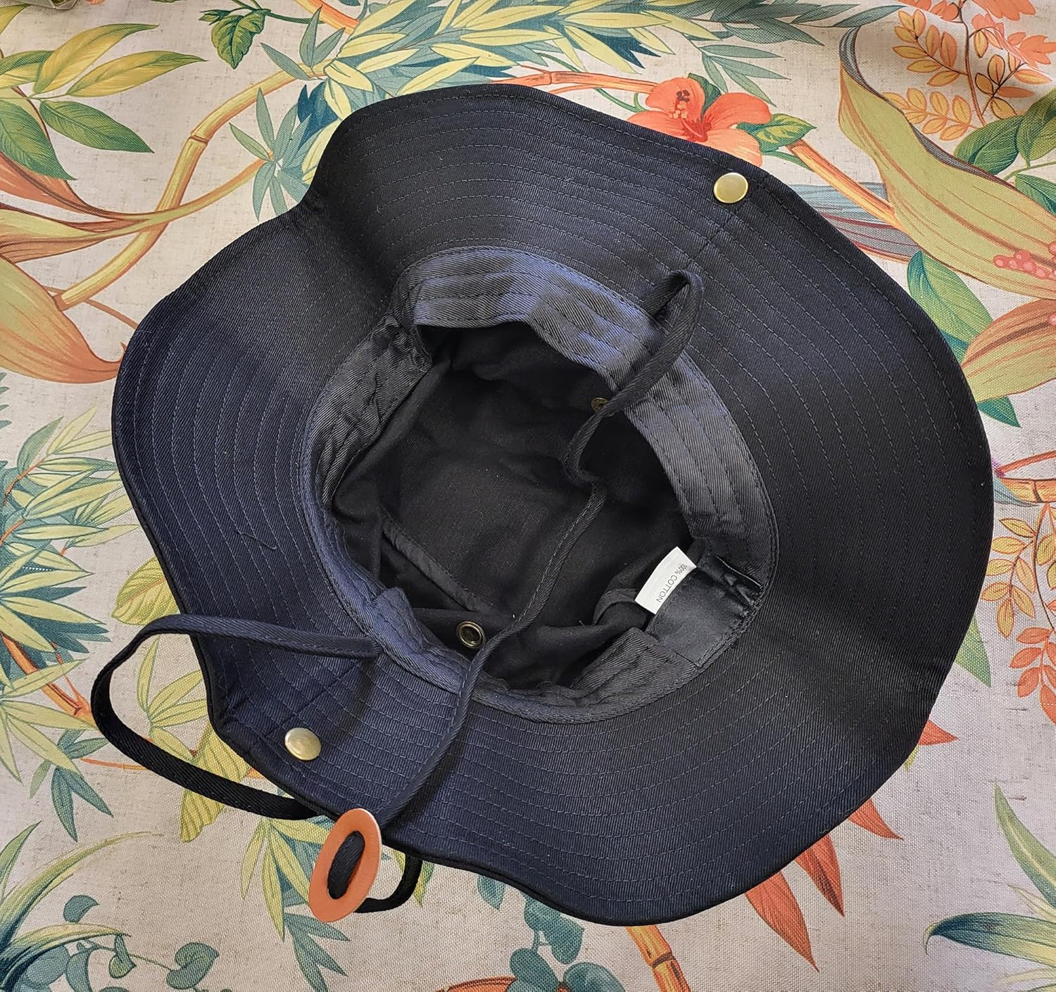 Security Embroidered Cotton Boonie hat with Adjustable Neck String Black