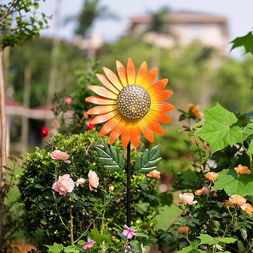 Miniatura 38 de Molinillos de viento para exteriores, molinetes de jardín de flores de metal, esculturas de viento de jardín y molinillos para decoración de patio