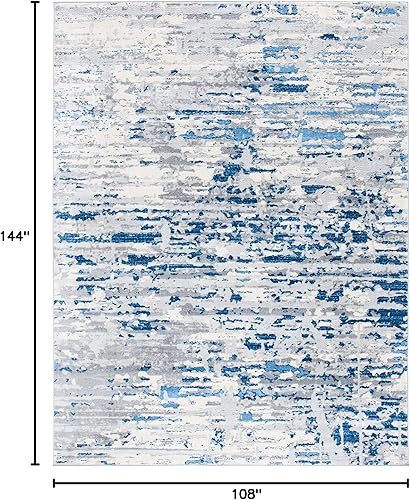 Miniatura 2 de SAFAVIEH Jasper Collection - Alfombra de área de 9 x 12 pies, marfil y azul, diseño abstracto moderno, no desprende pelusa y de fácil cuidado, ideal