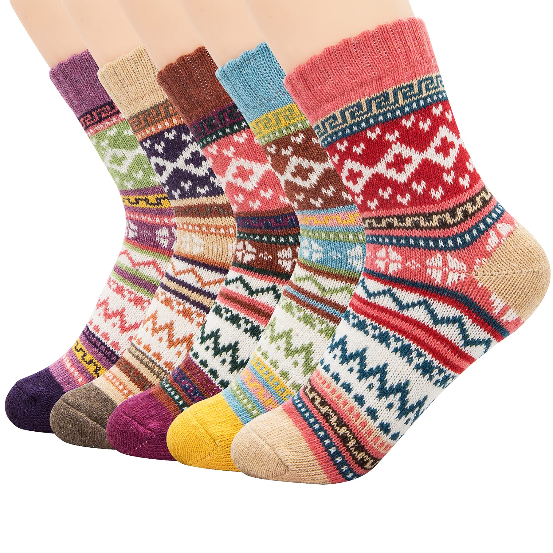 Athletic Sports Knit Pattern Womens Winter Socks Crew Cut Cashmere Retro Thick Warm Soft Wool Socks-image-44