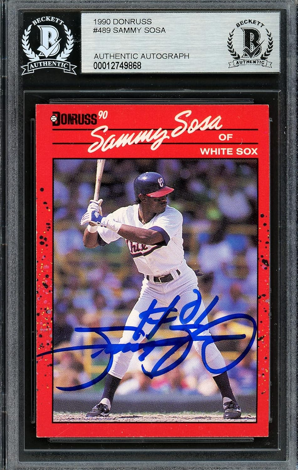 Sammy Sosa Autographed 1990 D.o.n.r.u.s.s Rookie Baseball Card #489 Beckett BAS Stock #193009