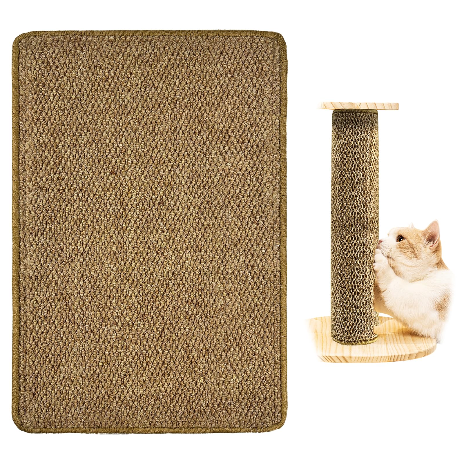 Natural Sisal Cat Nail File & Scratcher, Cat Scratch Pad Wrapped Around Scratcher Post or Cat Tower, Cat Scratching Post Repair Mat for Furniture & Scratch Board (23.6*15.6 Inch)