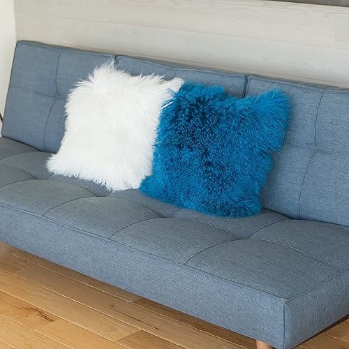 Miniatura 5 de SLPR Funda de almohada de piel de cordero 16 x 16 pulgadas funda de almohada de piel mongol blanca natural funda de almohada blanca de granja