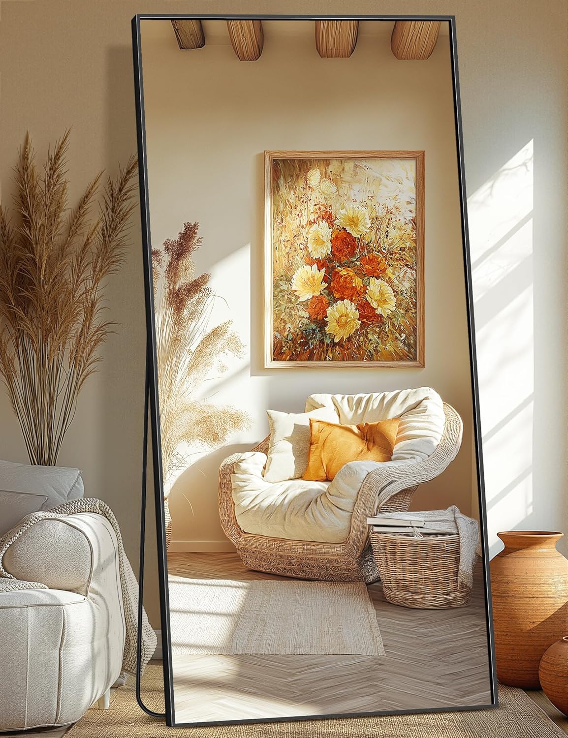 Full Length Mirror, 75"x35" Standing Floor Full Body Mirror for Wall with Aluminum Alloy Frame for Bedroom, Living Room, Dressing Room(Black) Matte Black 75"L x 35"W