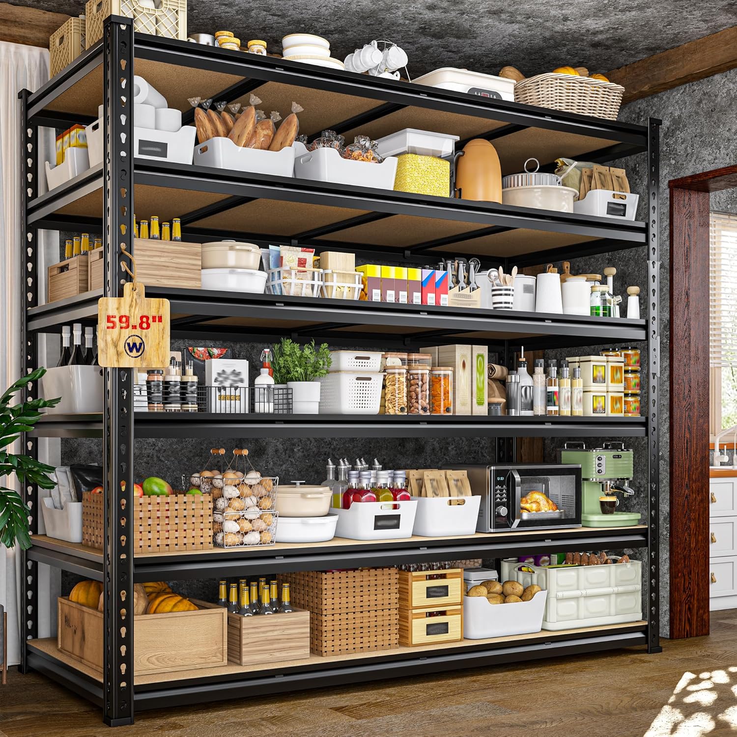 DurayLoly 83.8"H Garage Shelving 59.8"W Metal Shelving 3000LBS Storage Shelves Heavy Duty Garage Shelves Adjustable 6 Tier Metal Shelf for Basement Warehouse Pantry Supermarket 59.8"W x 24"D x 83.8"H