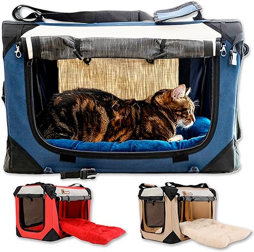 Miniatura 10 de Transportadora extragrande para perros y gatos de 20 x 13 x 13 pulgadas, plegable, suave, portátil, con cojín, reduce la ansiedad, ahorra espacio
