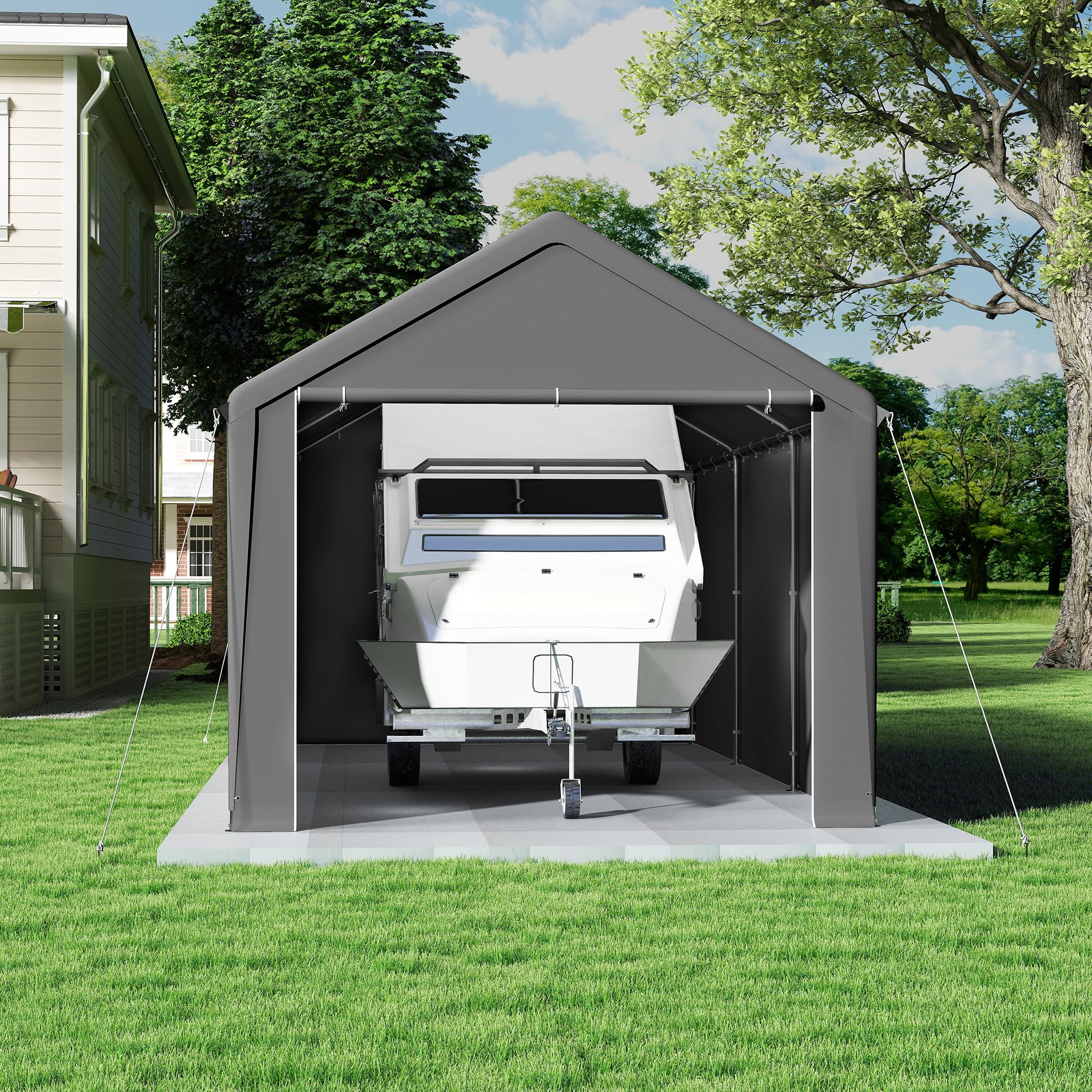 SUBTLETY Tenda da garage, 3 x 6 m, resistente all'inverno, con telo in PE, impermeabile, impermeabile, con grandine e polvere, per auto, SUV, barca (grigio)