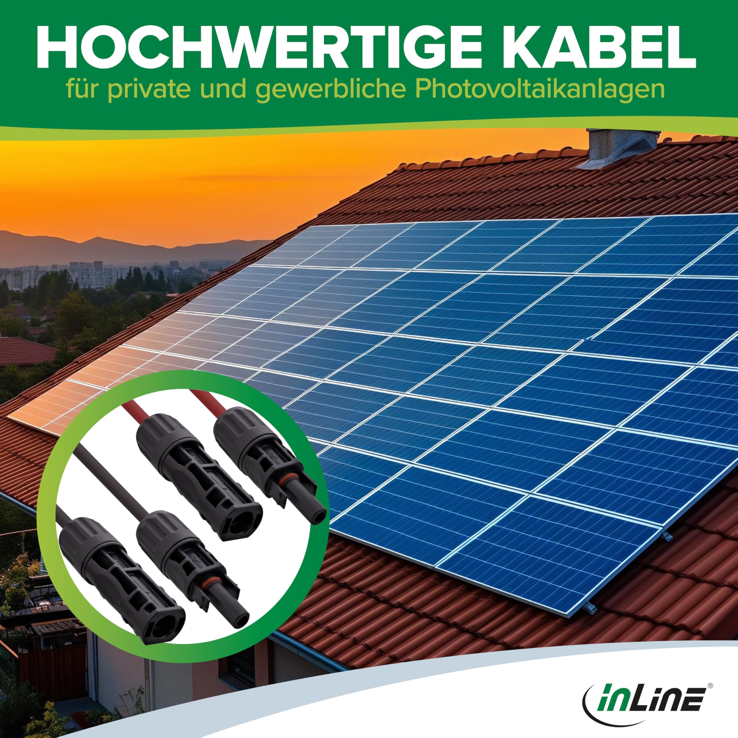 InLine 6mm² Solarkabel Verlängerungs-Set, 7,5m, inkl. Solarstecker, MC4, schwarz/rot, Verlängerungskabel H1Z2Z2-K, Photovoltaik, UV-beständig & langlebig, 95607