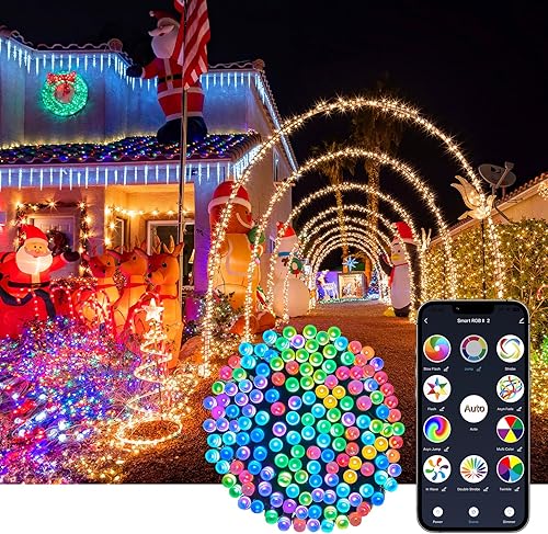 Minetom Guirnalda de luces inteligentes de Navidad de 168 pies, 600 luces LED parpadeantes para árbol de Navidad, guirnalda de luces WiFi para